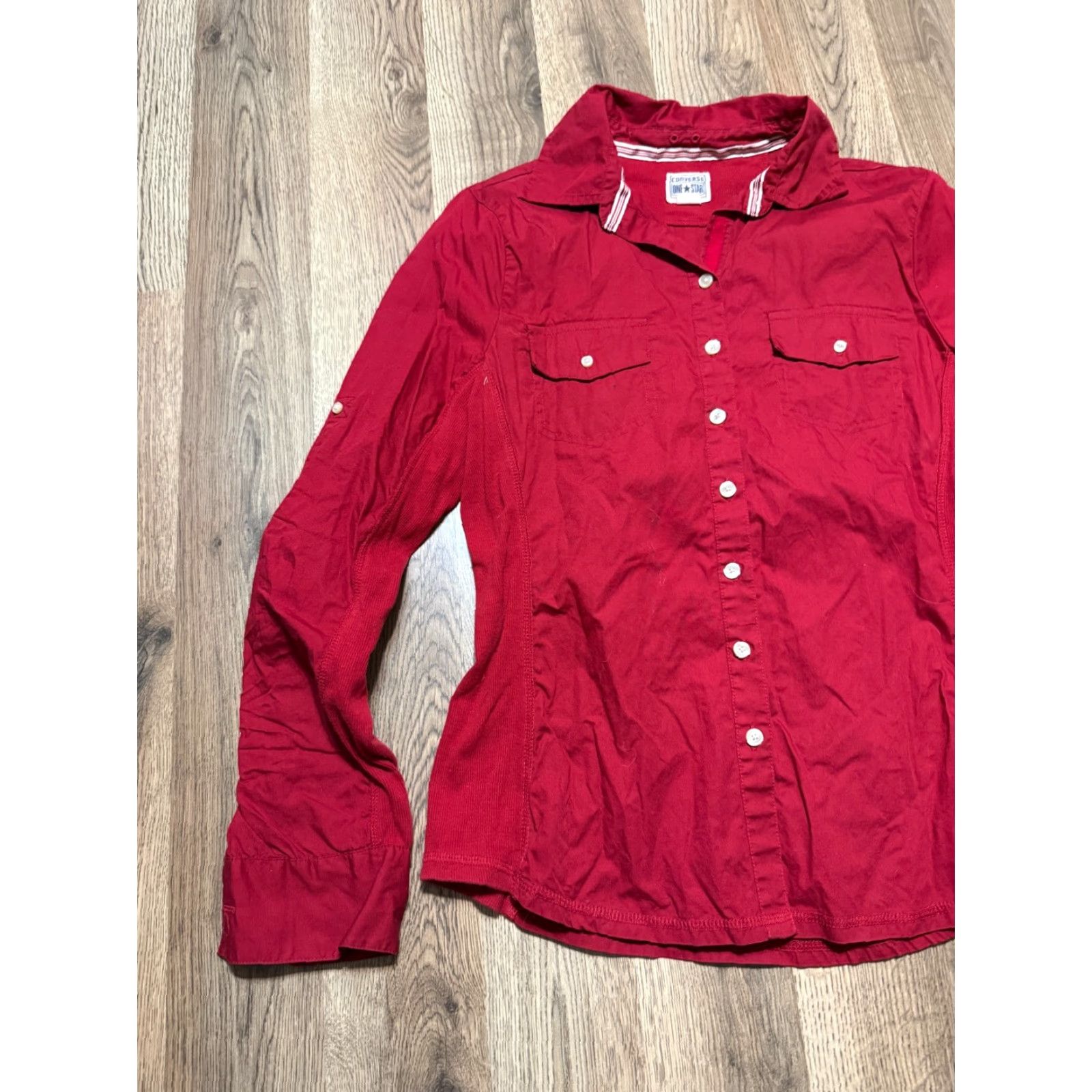 Converse Converse One Star Shirt Women S Red Long Sleeve Button Up Shirt College Casual Modern Stars Pocketed Size S / US 4 / IT 40 - 3 Thumbnail