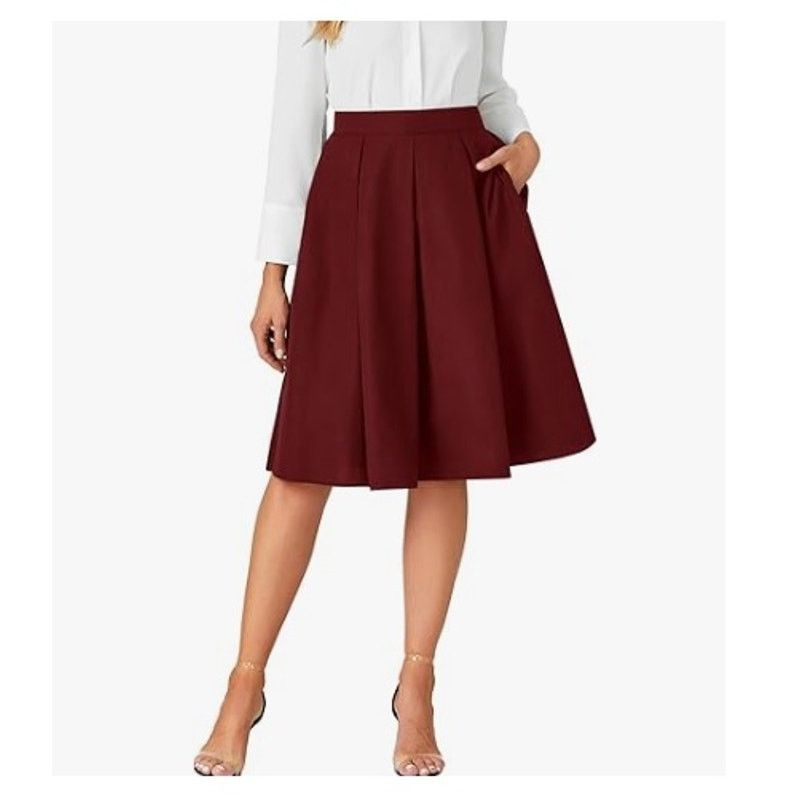 Other Face Pleated High Waisted A Line Midi Skirts Workwear XL Size 32" / US 10 / IT 46 - 1 Thumbnail