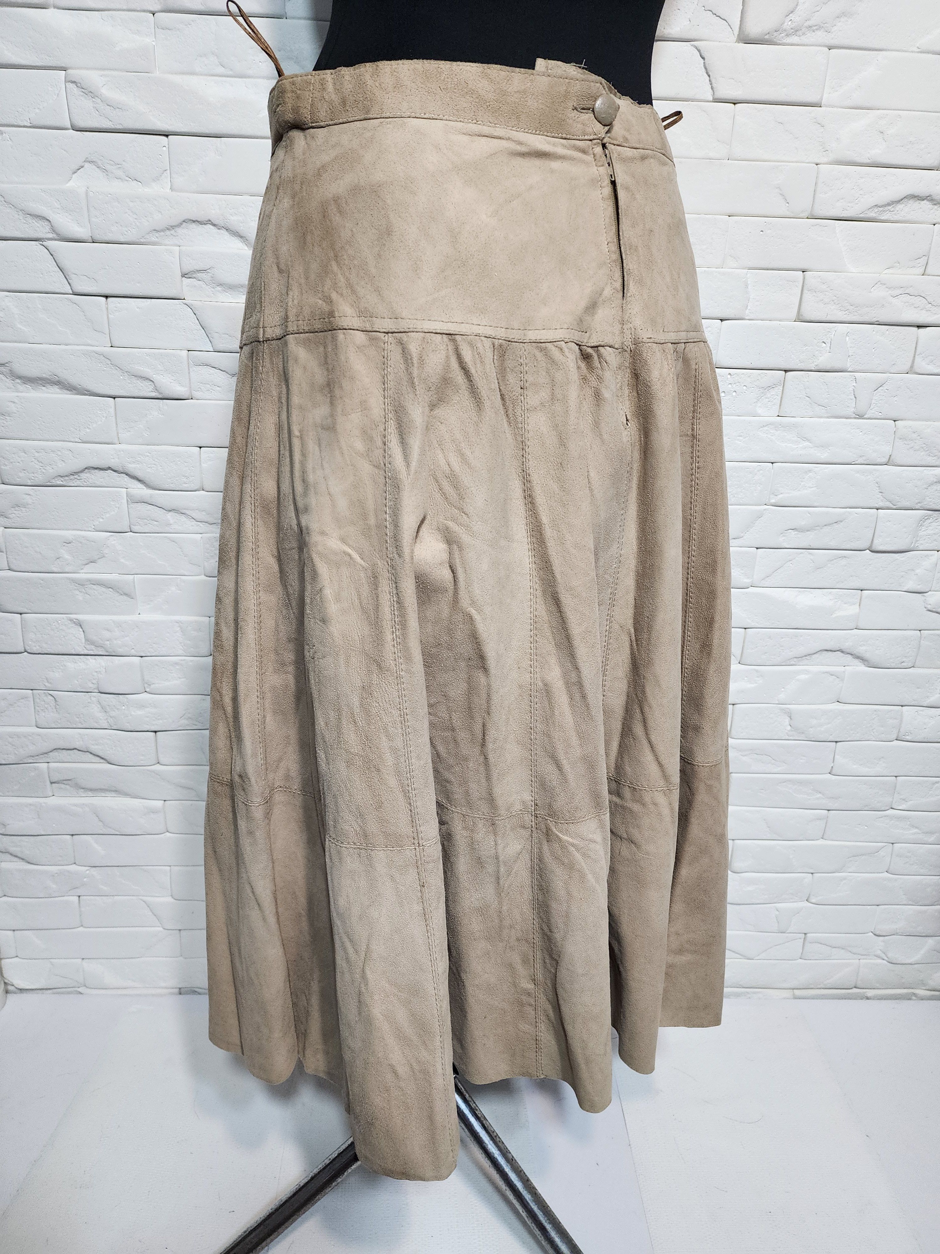 Other Beige Leather Skirt: Flared Skirt. Size 31" - 5 Thumbnail