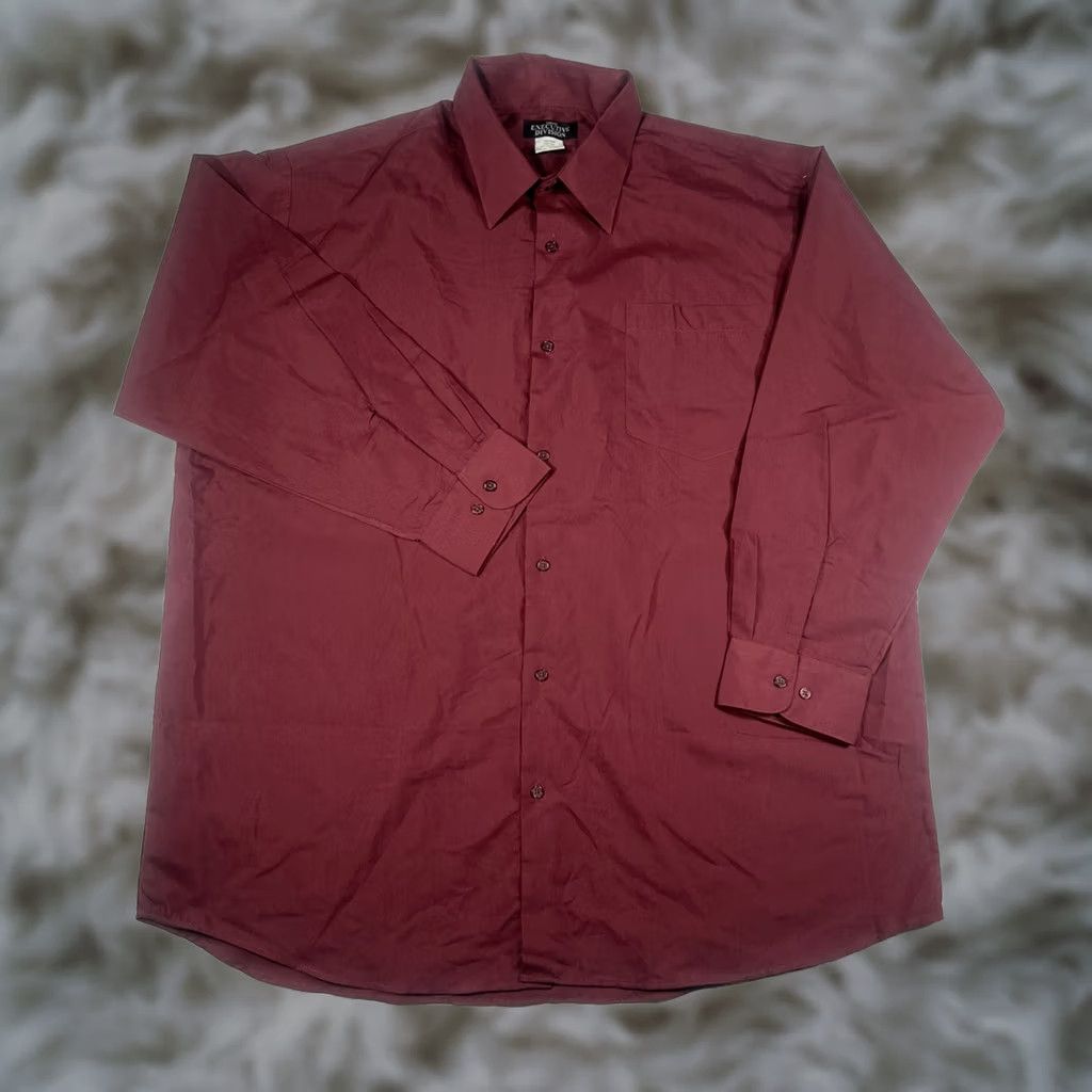 Haband Haband Executive Davidson Mens Red Button Up Long Sleeves Dress Shirt Size 18L Size 48R - 1 Thumbnail