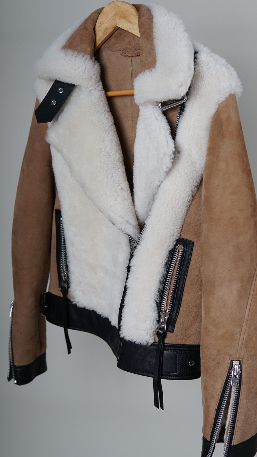Allsaints Elia Shearling Biker Jacket Size XS / US 0-2 / IT 36-38 - 4 Thumbnail