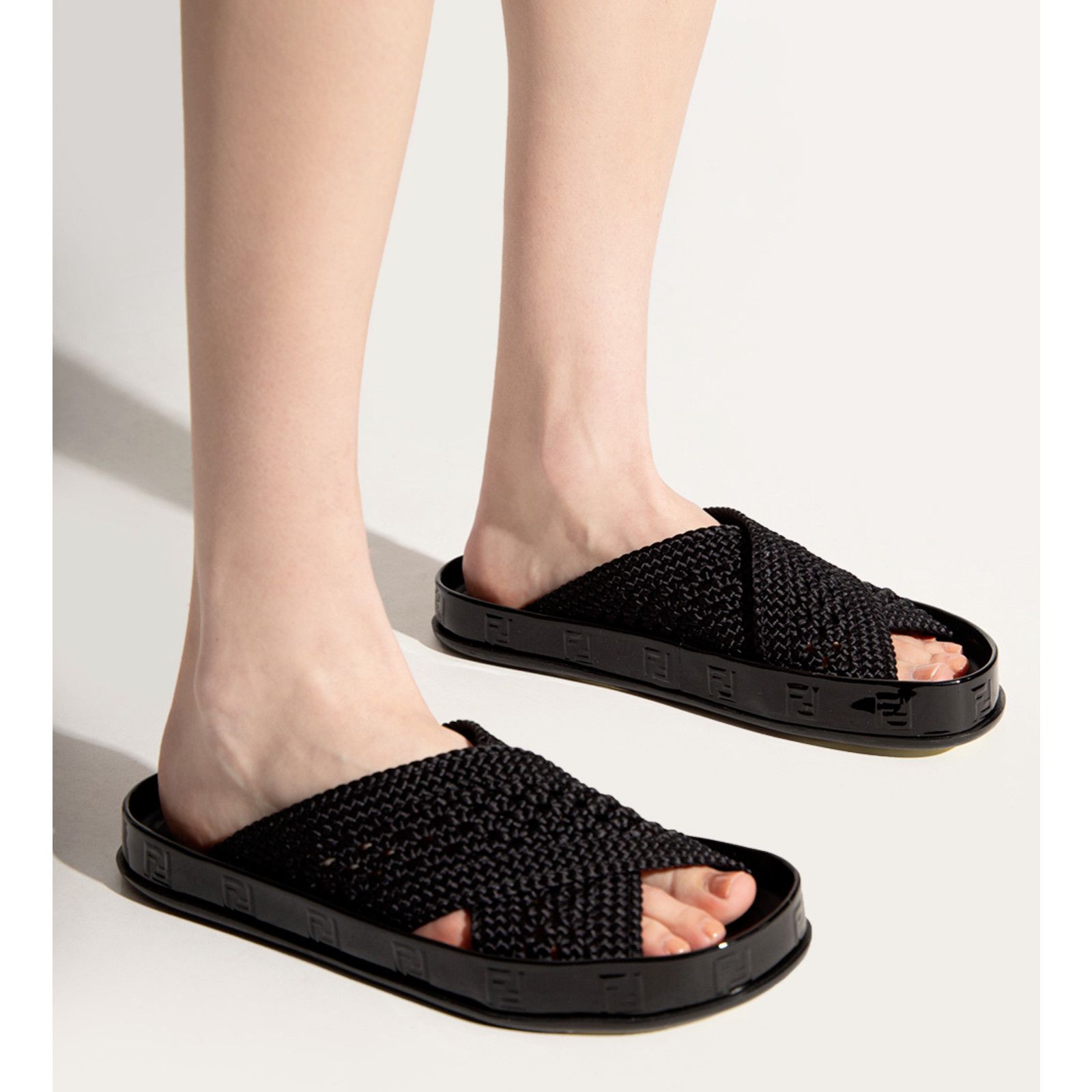 Fendi Fendi Black Criss Cross Woven Logo Mule Slide Slip On Flat Size US 6.5 / IT 36.5 - 5 Thumbnail