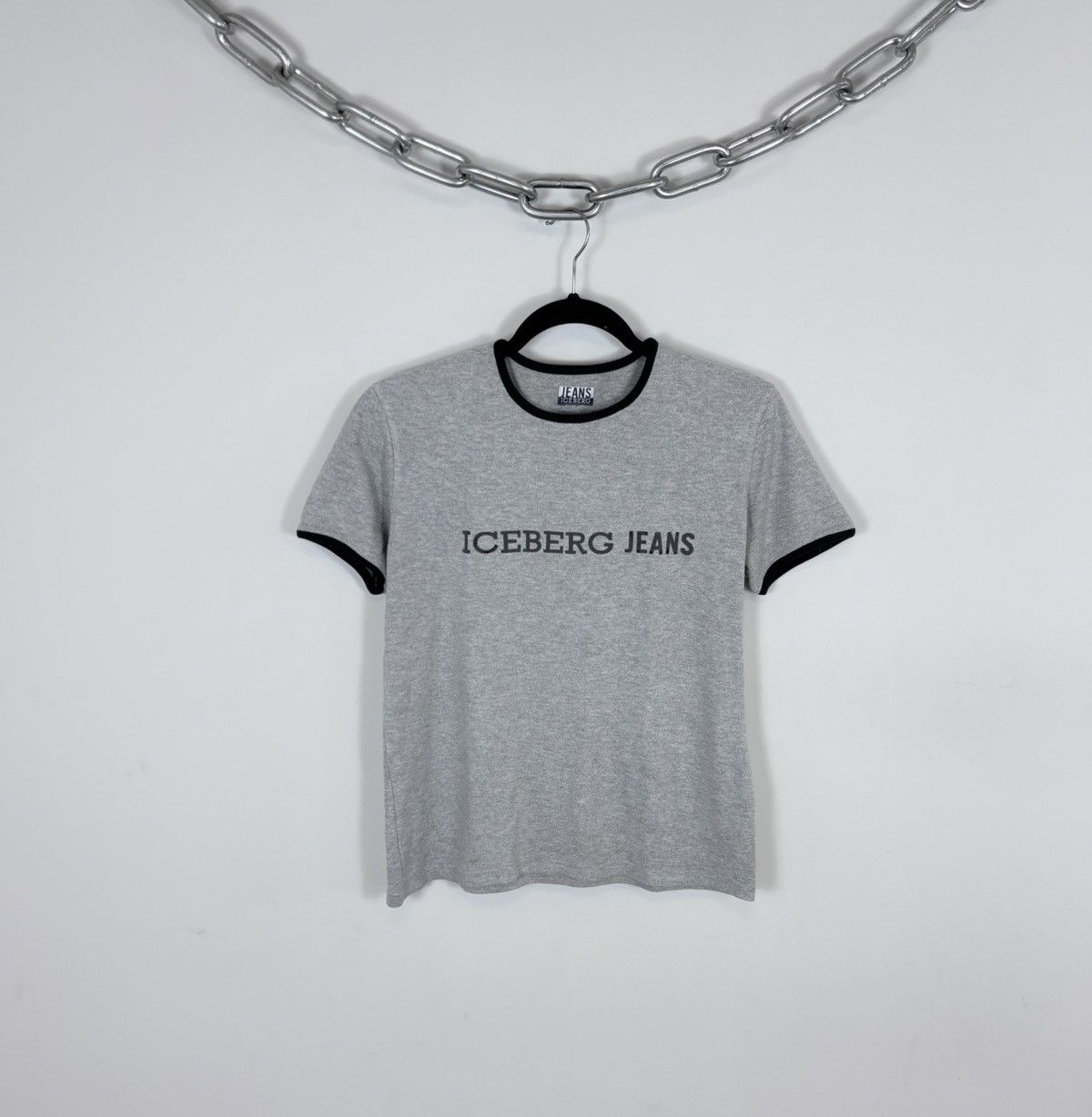 Iceberg Vintage Iceberg Jeans Women’s Big Logo Grey T-Shirt Tee Size L / US 10 / IT 46 - 1 Thumbnail