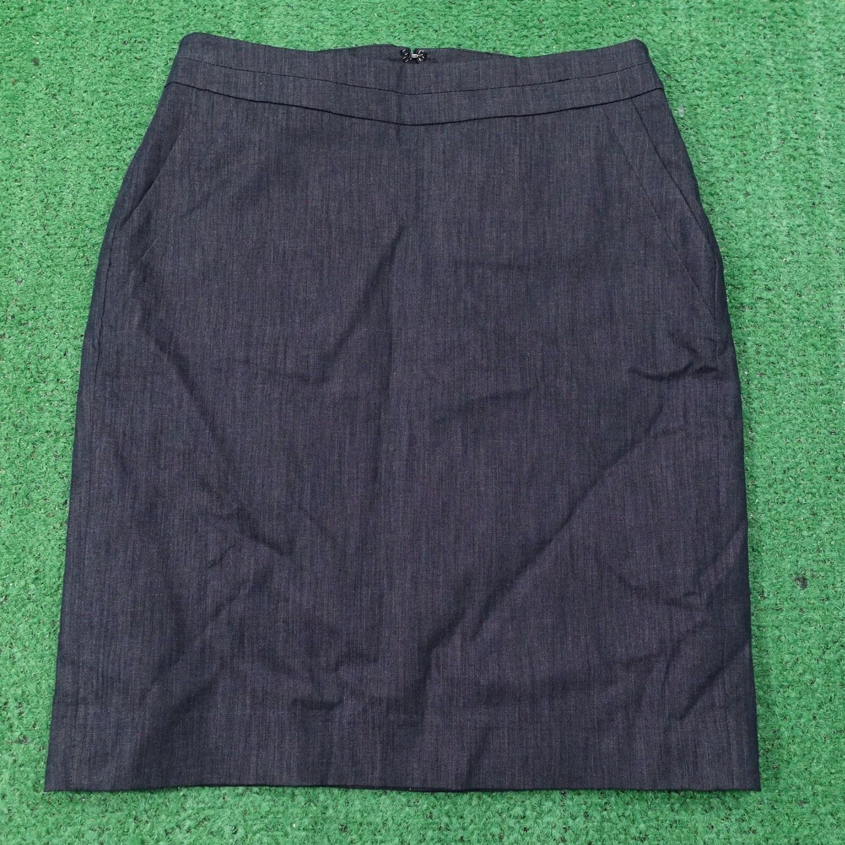 Loft LOFT Skirt Womens 2P Gray Knee Length Straight Pencil Zip Back Lined Pockets Denim Stretch 95% Cotton 5% Spandex Menus Fall Business Women Size 26" / US 2 / IT 38 - 2 Thumbnail