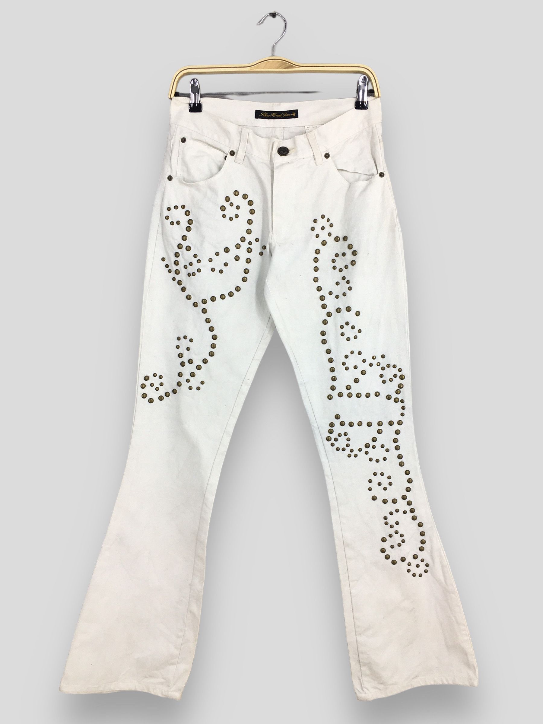 Y2K Japanese Brand Flow Hand Jam Flared Bootcut White Jeans