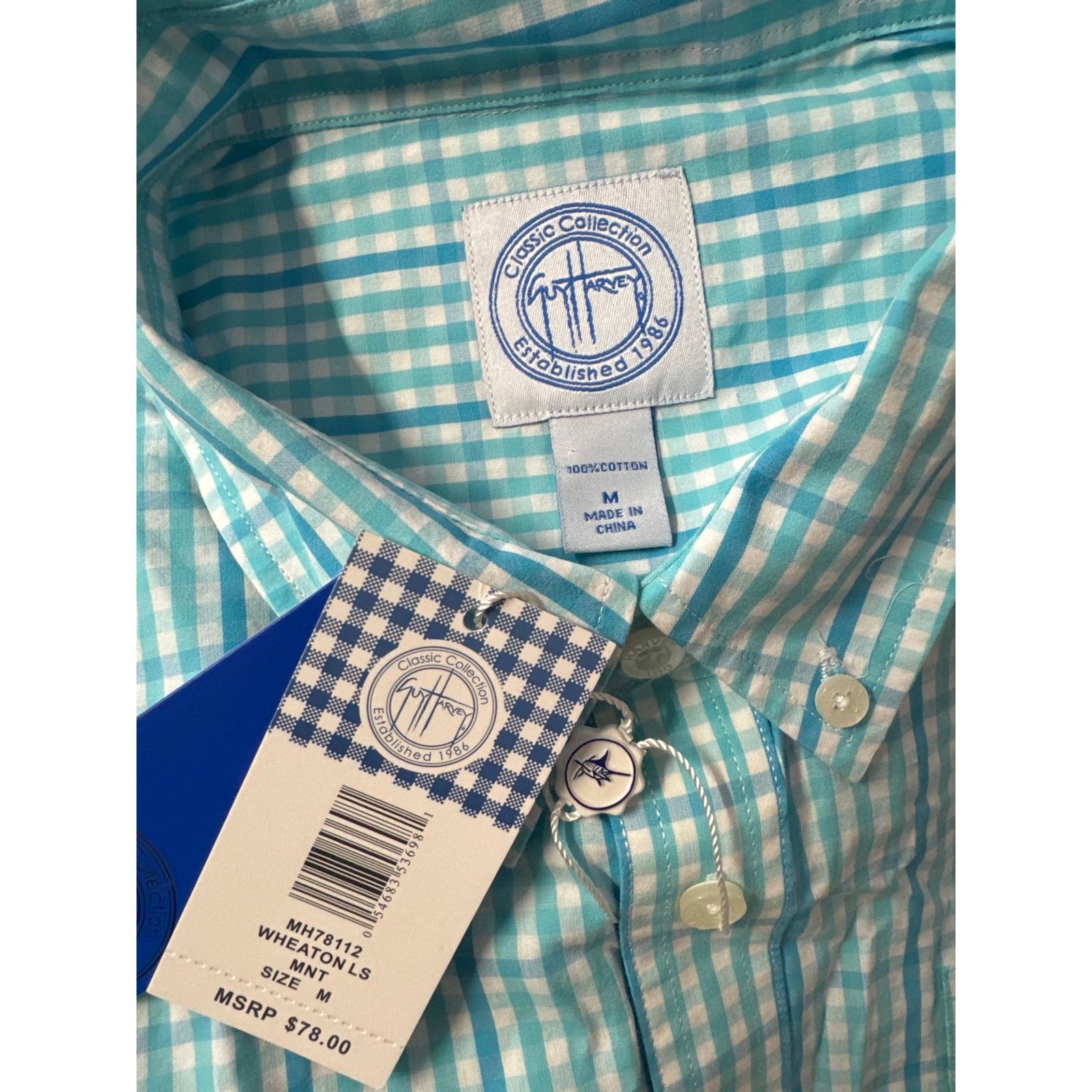 Guy Harvey Guy Harvey Aqua Plaid Long Sleeve Button Shirt men sz M Size US M / EU 48-50 / 2 - 4 Thumbnail