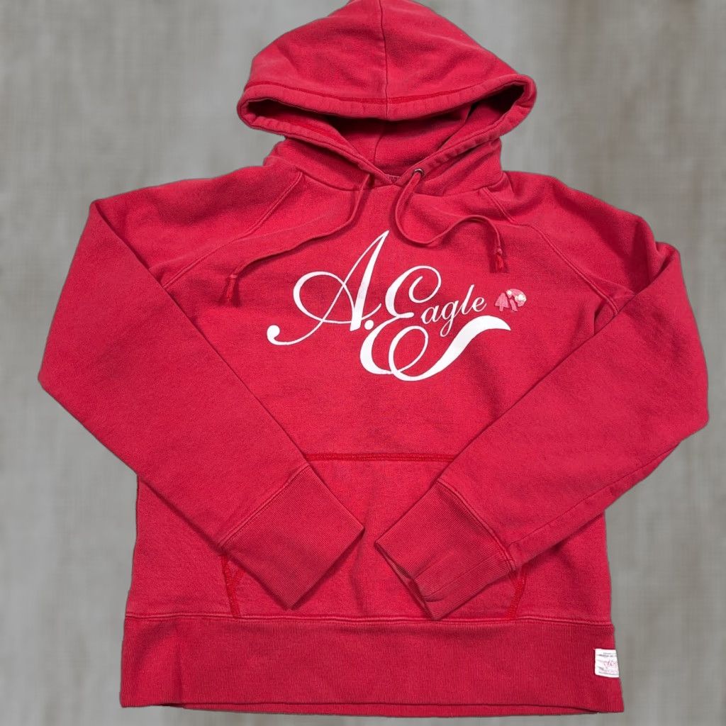 American Eagle Outfitters VINTAGE American Eagle Outfitters Hoodie Women M Red Faded Spell Out AE77 2000s A8 Size M / US 6-8 / IT 42-44 - 1 Thumbnail