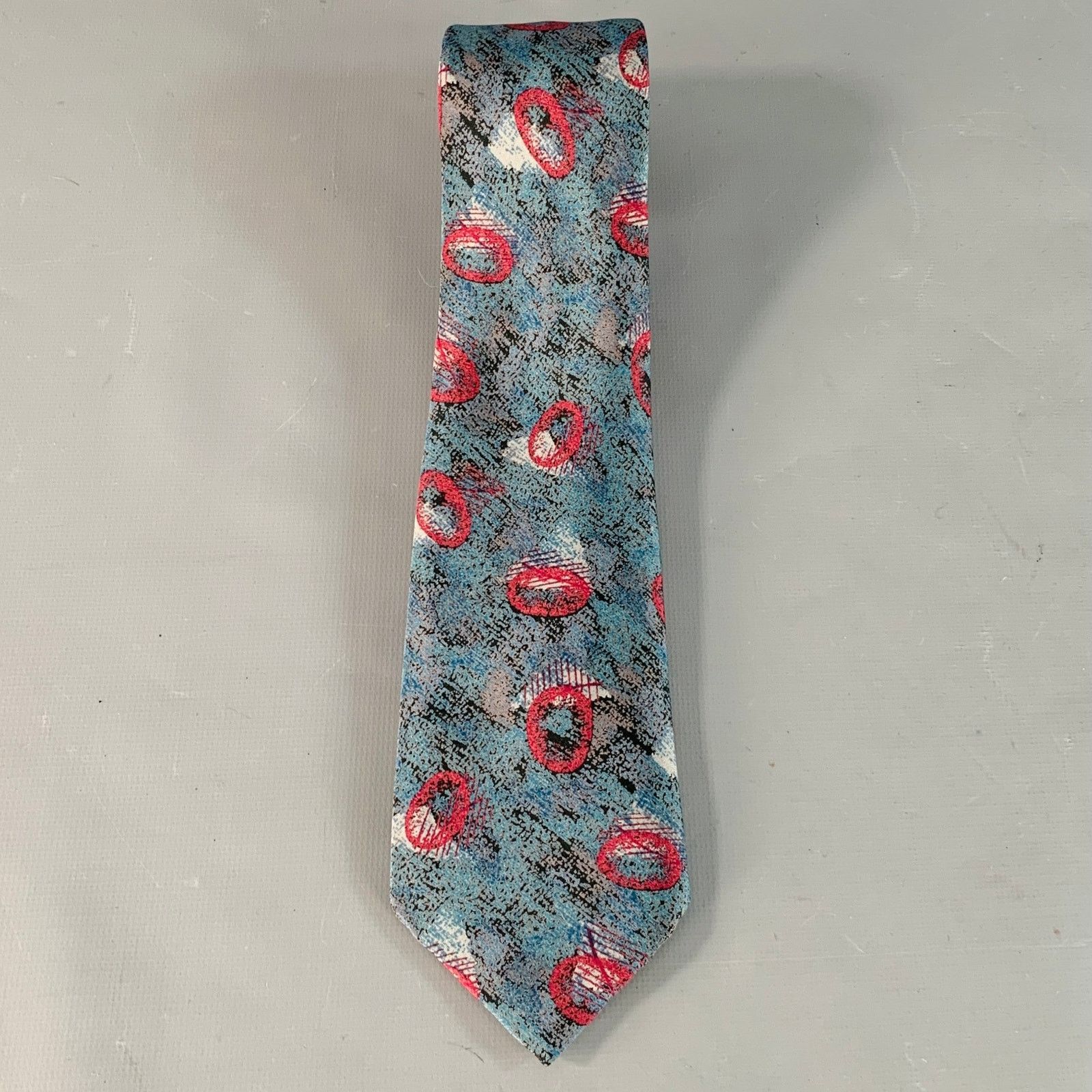 VALENTINO One Size Blue Red Abstract Silk Tie