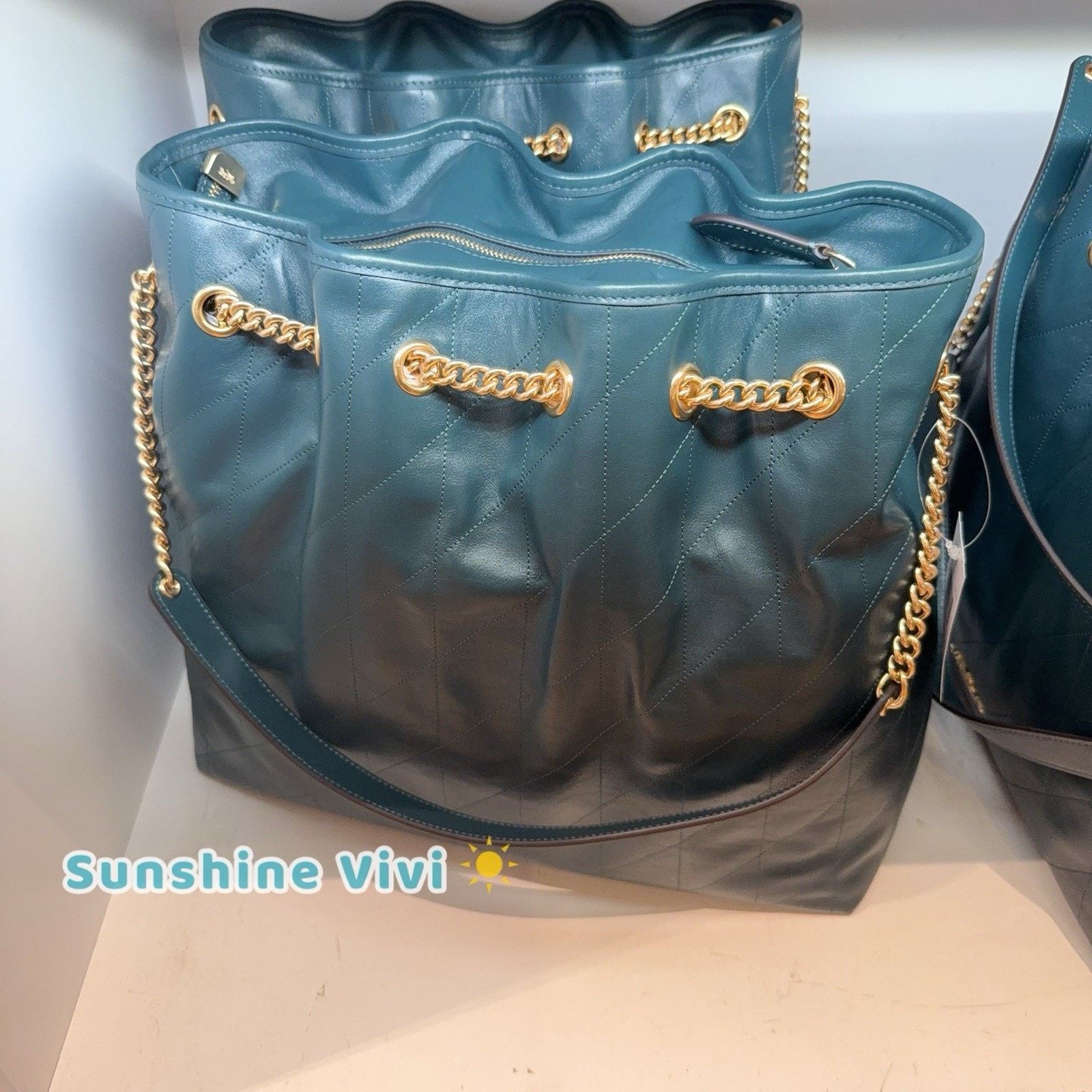 Coach NWT Coach Evelyn Large Shoulder Bag CCZ81 Leather DARK TEAL Size ONE SIZE - 5 Thumbnail