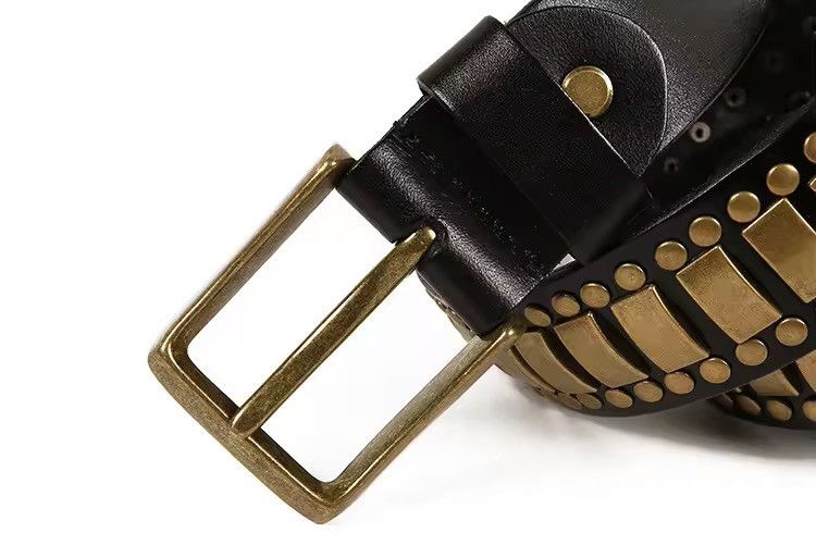 Designer × Leather Gothic Punk Leather Hip Hop Buckle Belt Size ONE SIZE - 6 Thumbnail