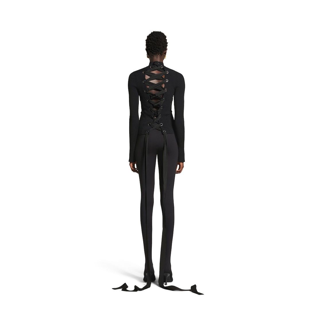 Balenciaga o1tr1nto0526 Lace-Up Fitted Turtleneck Sweater in Black Size XL / US 12-14 / IT 48-50 - 4 Thumbnail