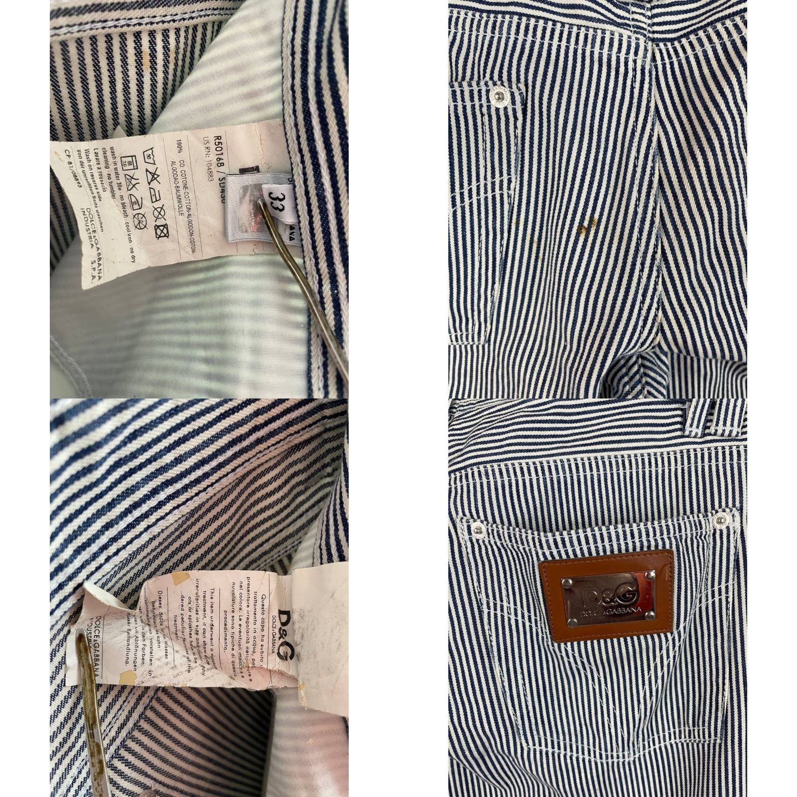 Dolce & Gabbana Dolce&Gabbana Pants Mens Size 33 Black & White Striped Cotton Belt Loop Button Flat Front 5-Pocket Cargo Regular Fit 7'' Leg Opening Womens? Size US 33 - 8 Thumbnail