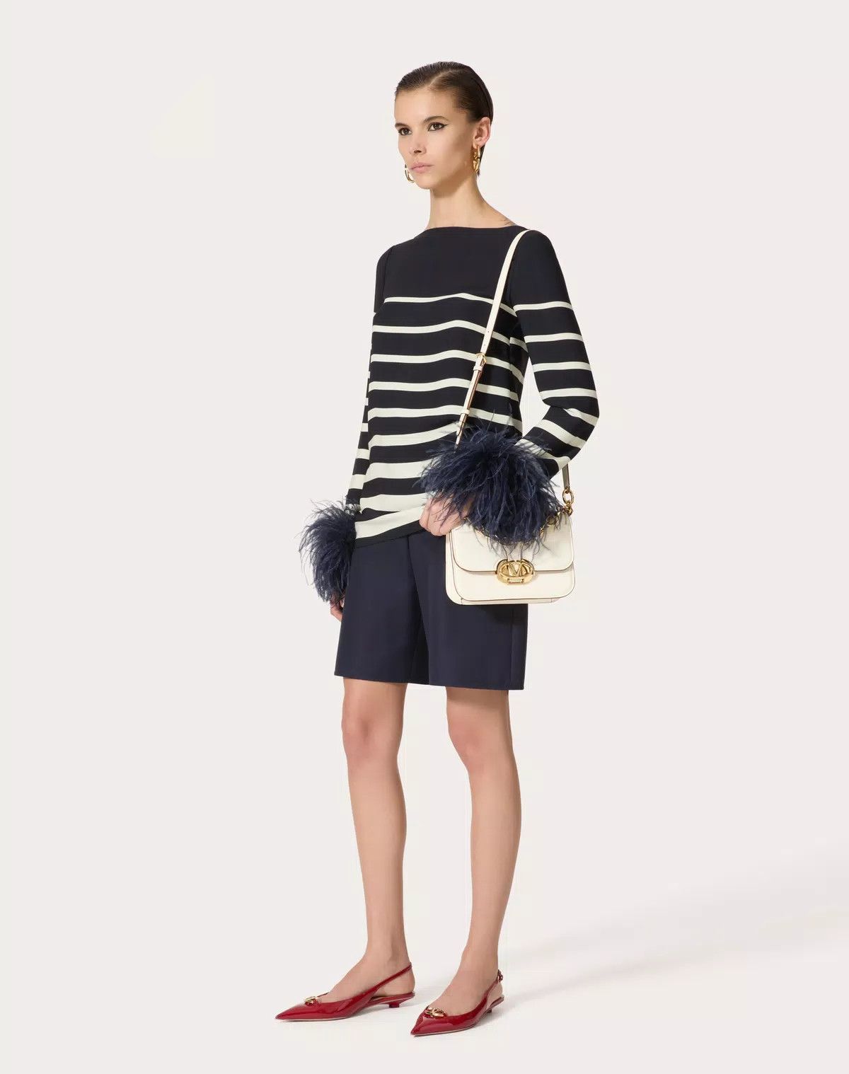 Valentino o1s1wg110426 Cady Valentino Roomview Top in Navy/Ivory Size L / US 10 / IT 46 - 2 Thumbnail
