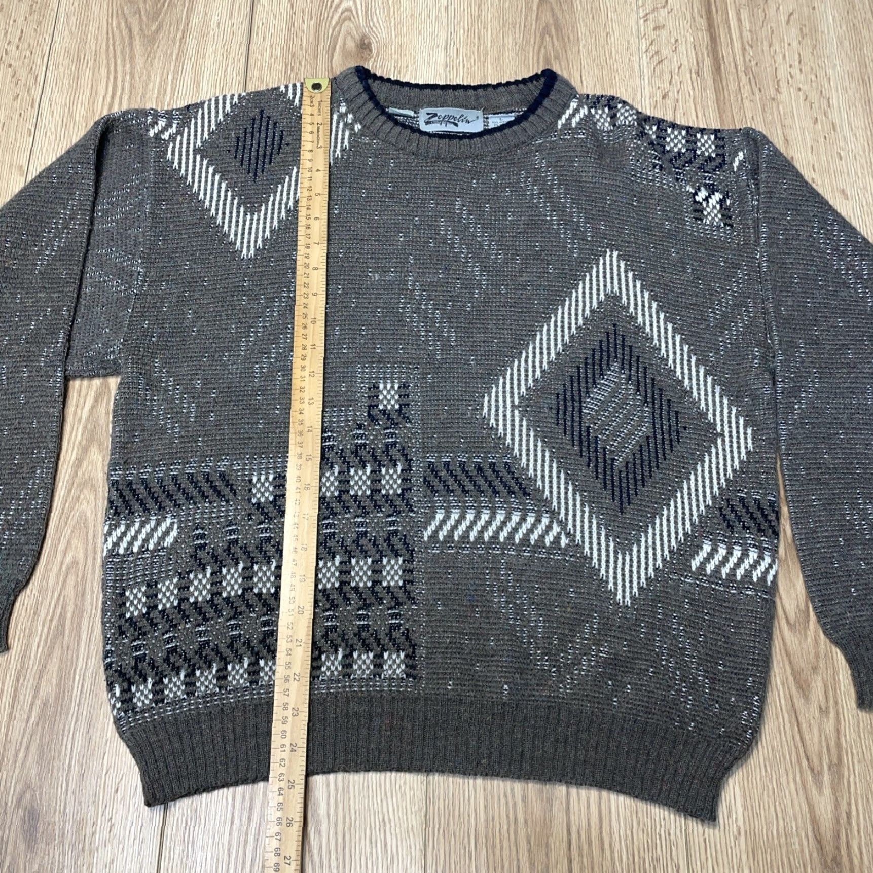 Vintage VINTAGE Zeppelin Sweater Men Large Gray Geometric Pullover 80s 90s Classic Size US L / EU 52-54 / 3 - 3 Thumbnail