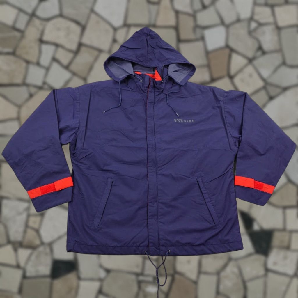 Adidas VINTAGE Adidas Windbreaker Jacket Men’s Large Blue Hooded Track Coat 90s Size US L / EU 52-54 / 3 - 1 Thumbnail