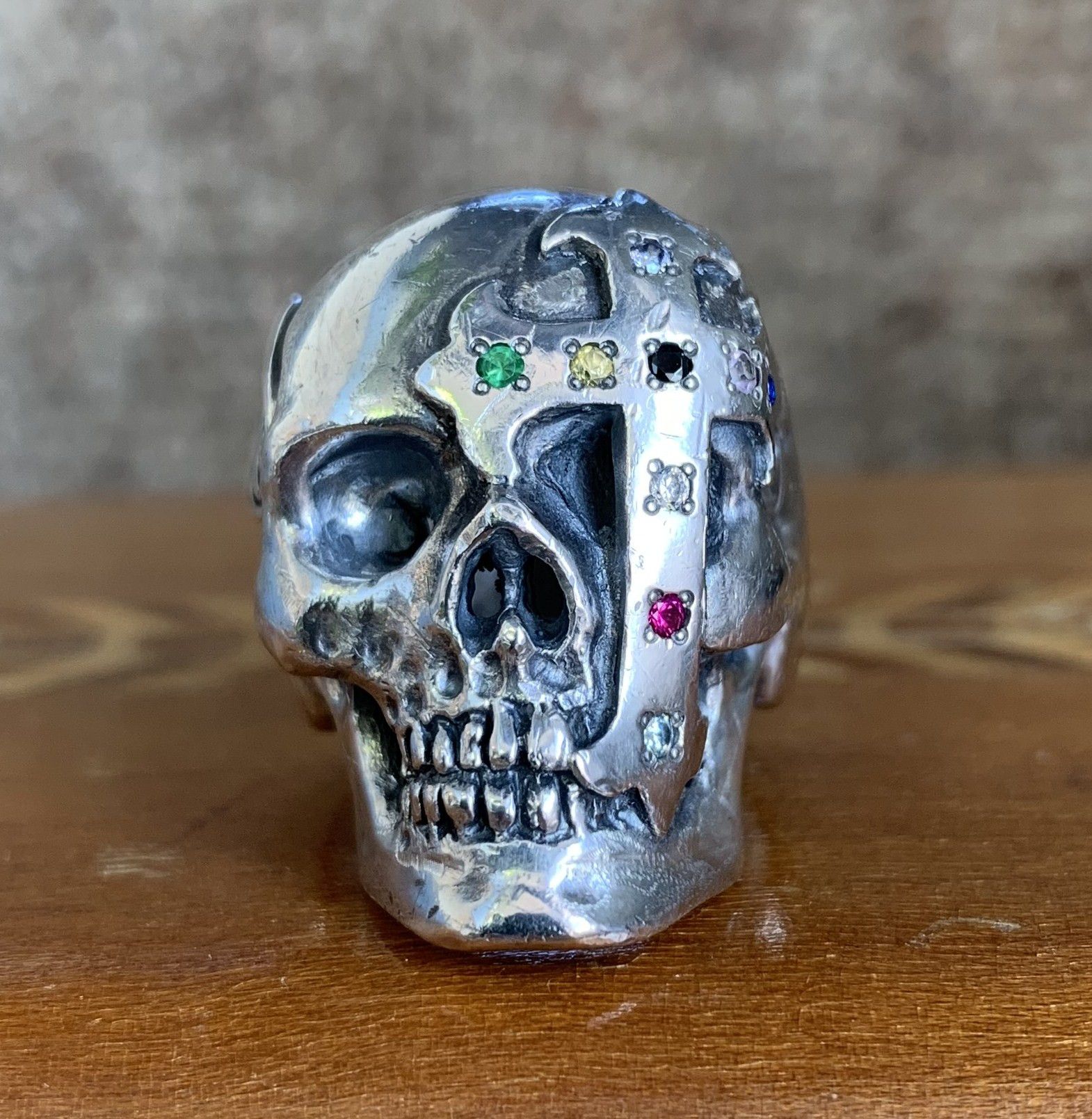 Number (N)ine SS05 "Nightcrawler" Bejeweled Silver Skull Ring Size ONE SIZE - 2 Thumbnail