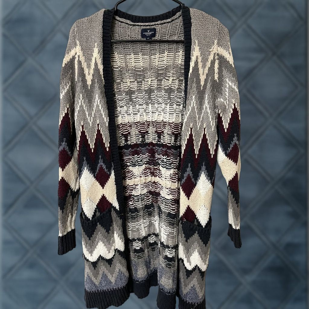 American Eagle Outfitters American Eagle Cardigan Sweater Women S Multicolor Gray Open Front Geometric Aztec Womens Size S / US 4 / IT 40 - 1 Thumbnail