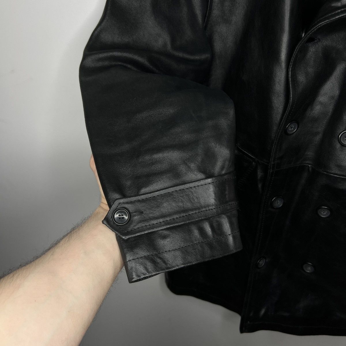 Vintage Vintage Heavy Genuine Leather Coat Double Breasted Black 90s Size US M / EU 48-50 / 2 - 10 Thumbnail