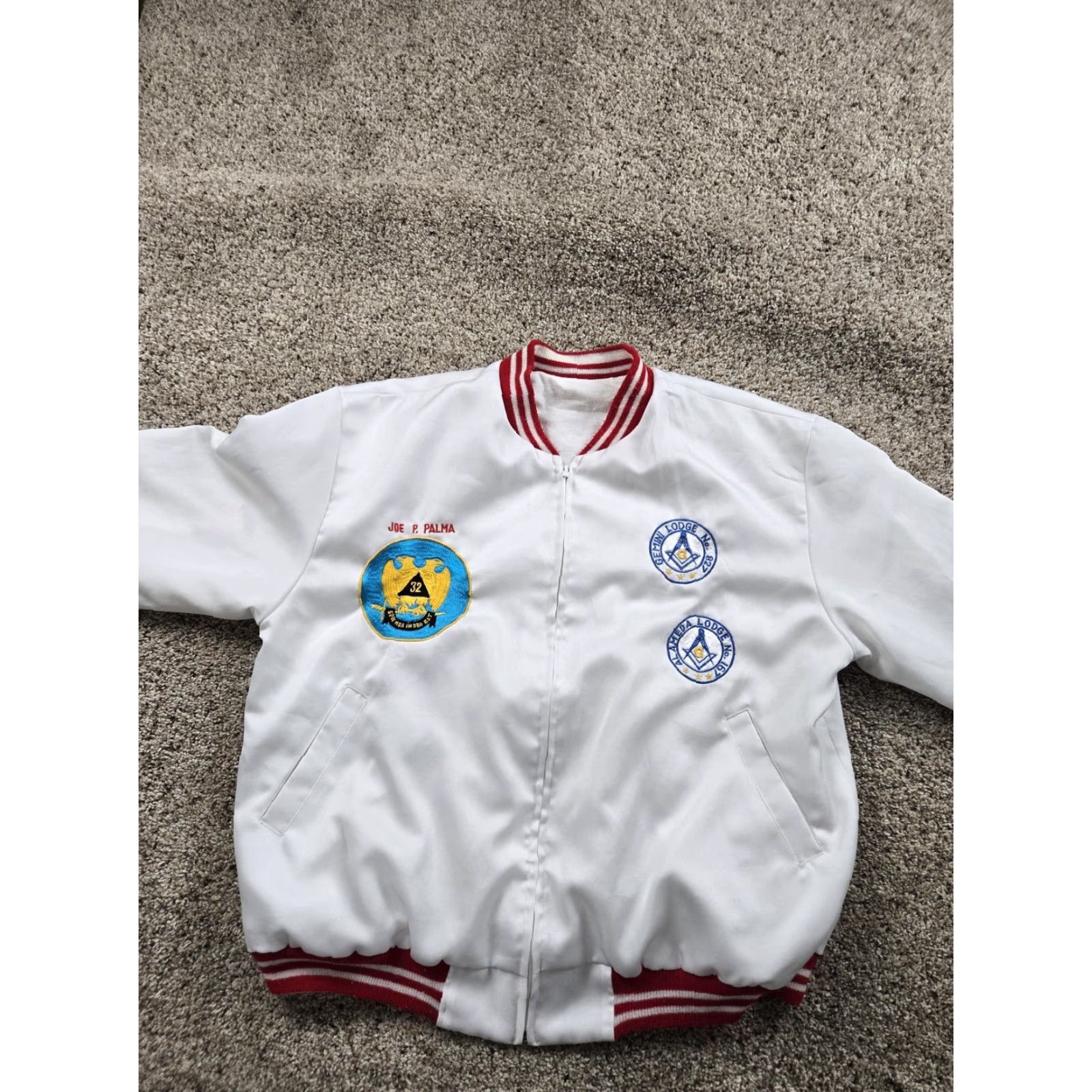 Vintage VINTAGE Freemason Bomber Jacket Mens White Full Zip 80s Shriners Aahmes L Large Size US L / EU 52-54 / 3 - 5 Thumbnail