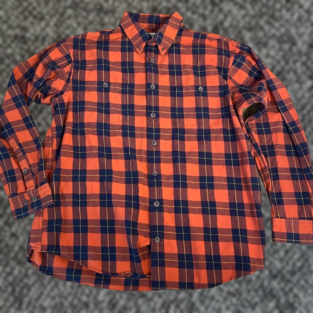 Duluth Trading Company Duluth Flannel Shirt Mens XL Tall Orange Navy Plaid Long Sleeve Button Down Size US XL / EU 56 / 4 - 1 Thumbnail