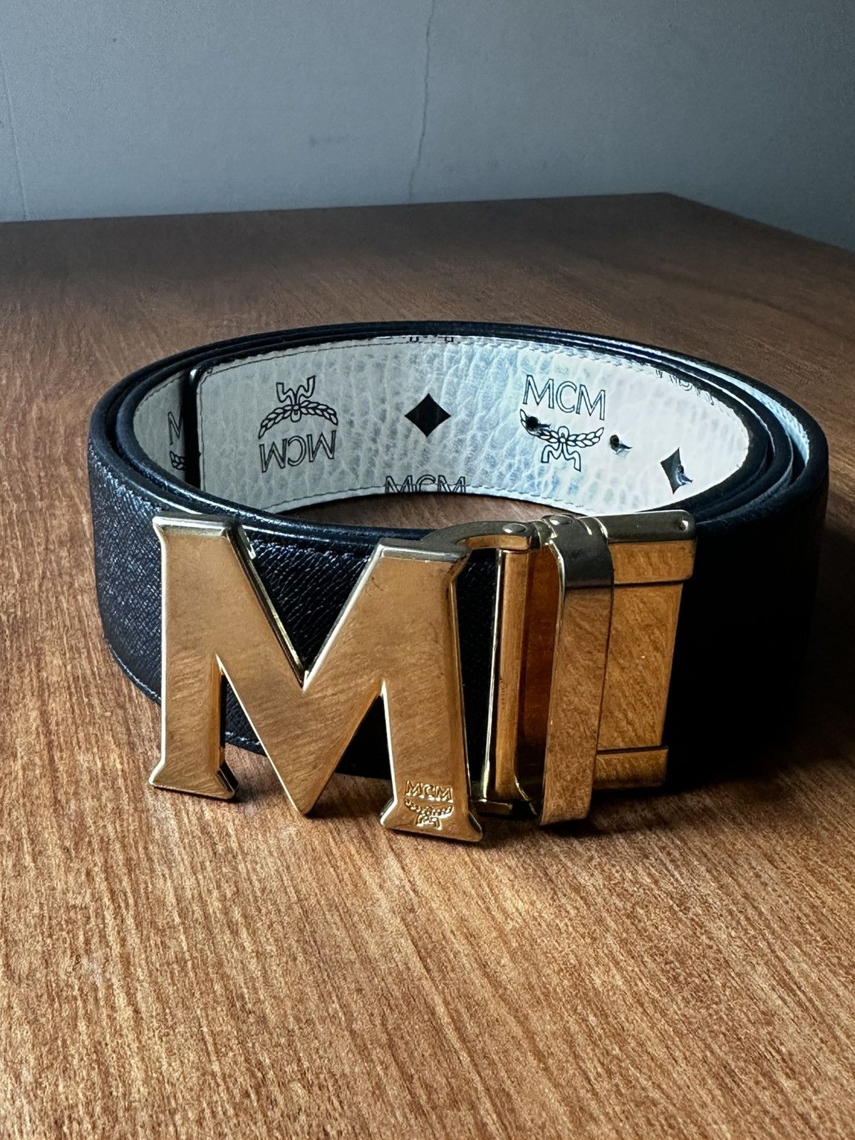 MCM Black/White MCM Reverse-able Gold Buckle Size 38 - 1 Thumbnail