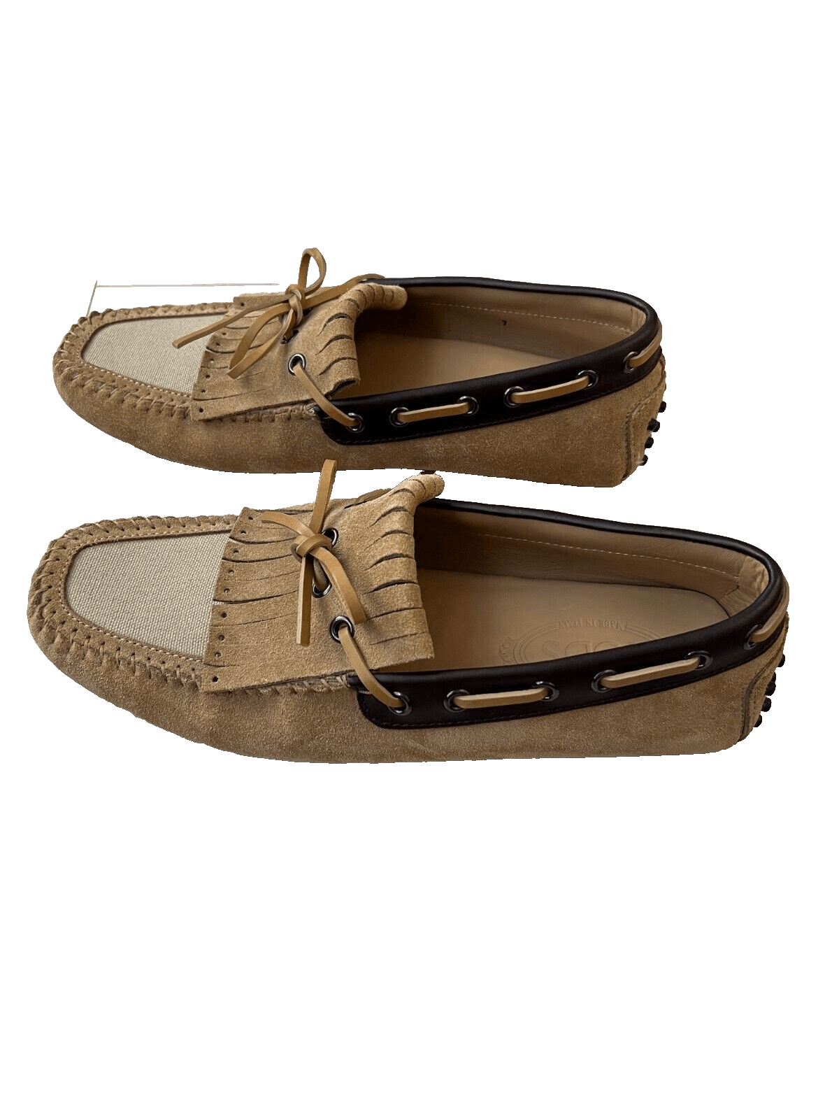 Tod's TOD'S Gommino Fringe Canvas Suede Loafers in Sand ( 7 ) Size US 7 / EU 40 - 4 Thumbnail