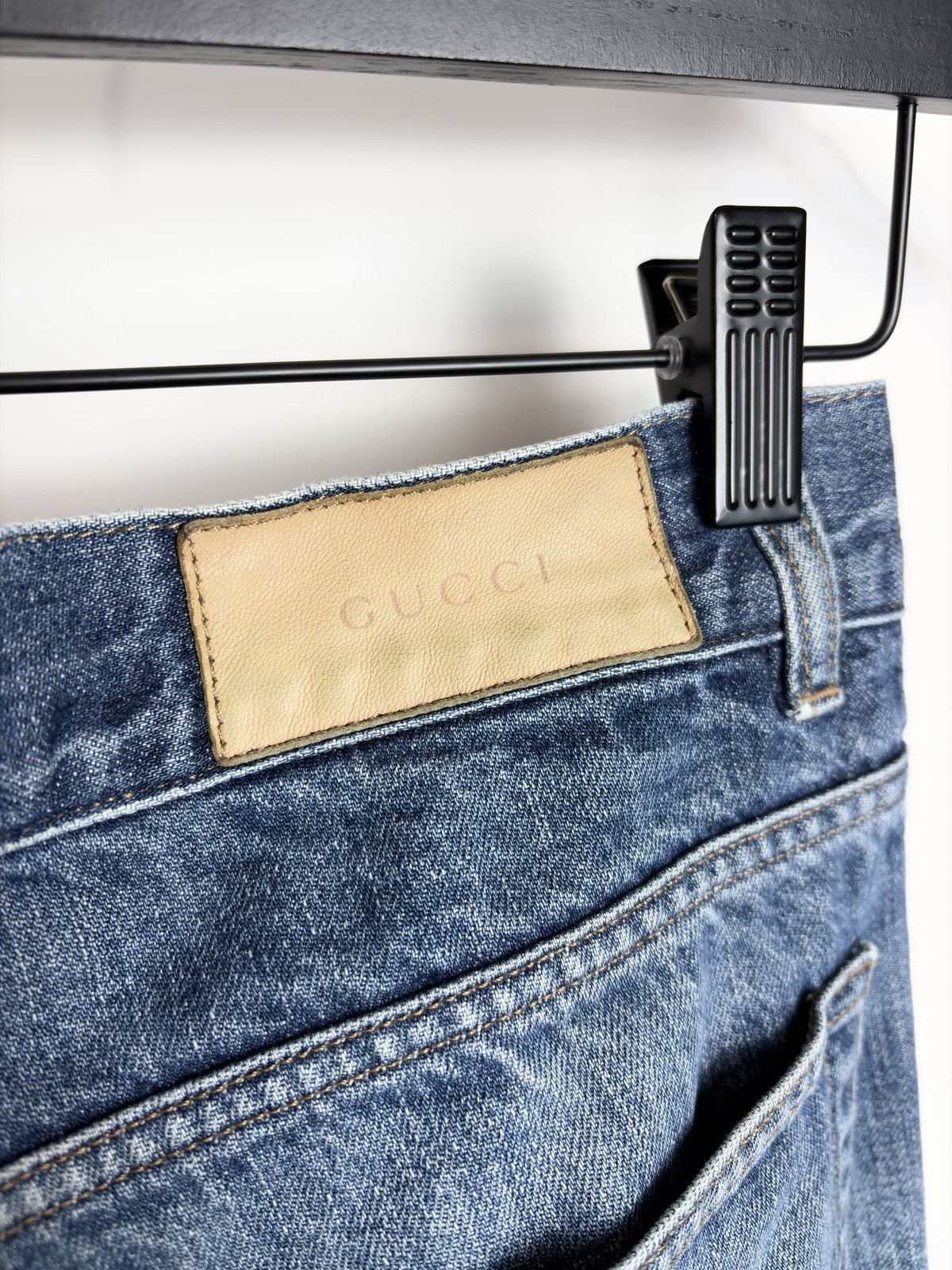 Gucci Gucci Tom Ford Vintage Raw Hem Leather Patch Denim Jeans Size US 30 / EU 46 - 4 Thumbnail