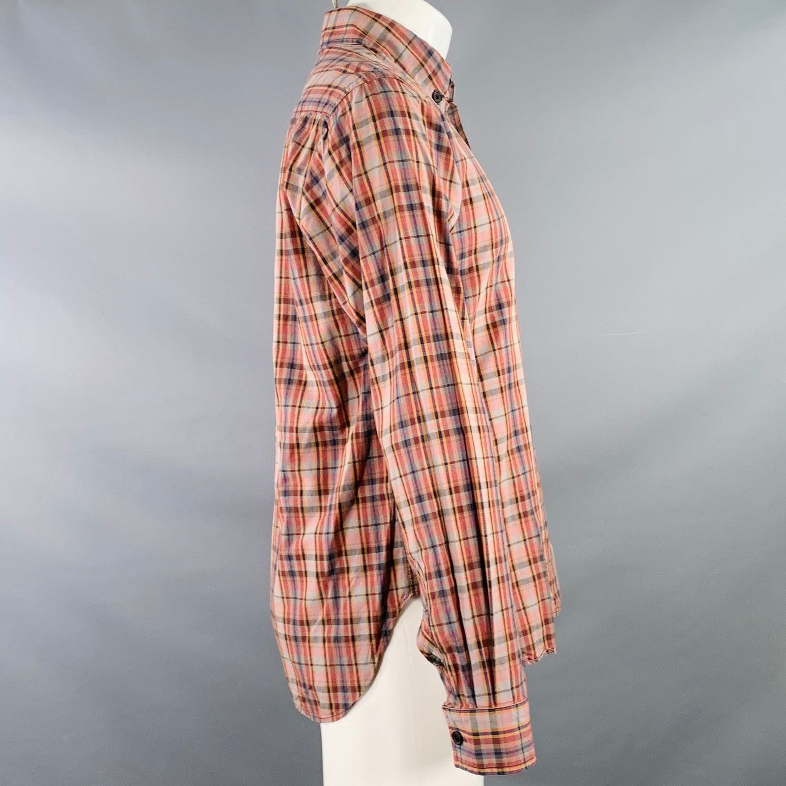 Billy Reid Red Grey Plaid Cotton One Pocket Button Down Collar Shirt Size US S / EU 44-46 / 1 - 2 Thumbnail