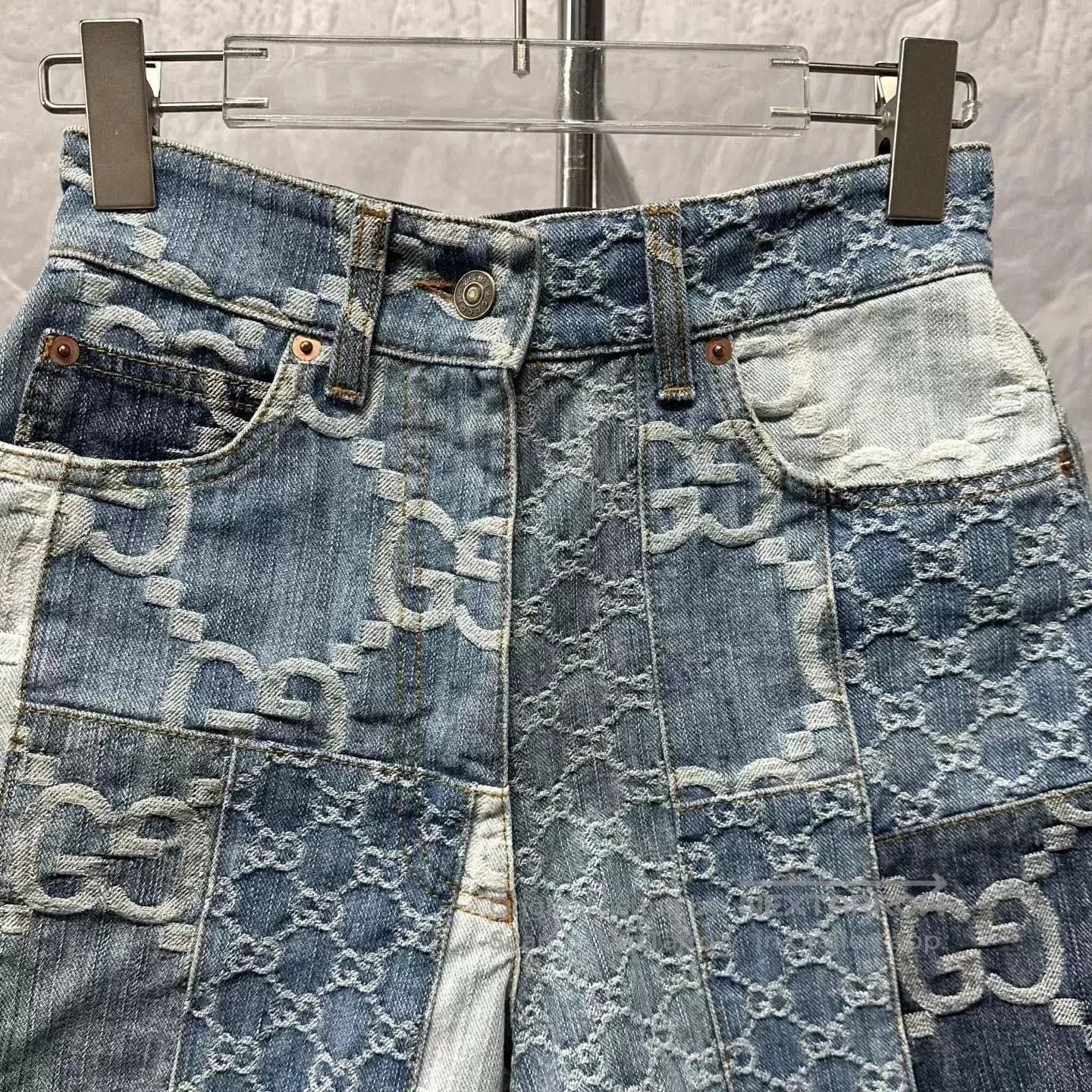 Gucci Gucci Patchwork Double G Leather Patch Denim Shorts. Size 23" - 3 Thumbnail