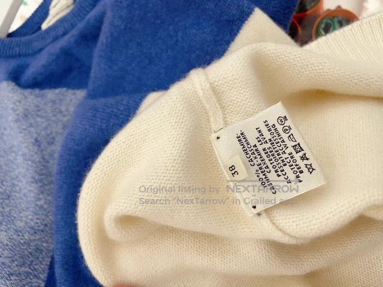 Hermes Hermes Blue and white knitted cashmere long sweater dress Size XS / US 0-2 / IT 36-38 - 4 Thumbnail