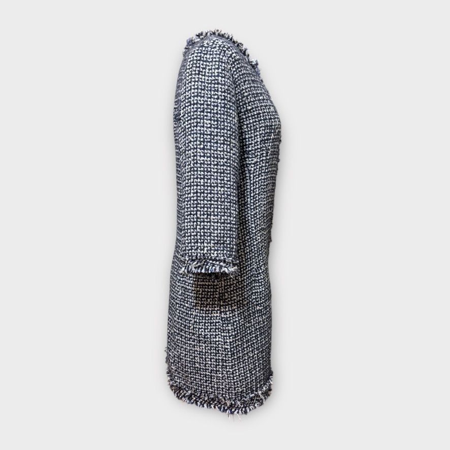 Zara Classic Tweed Boucle Jacket M Navy White Sequin Gold Button Size M / US 6-8 / IT 42-44 - 4 Thumbnail