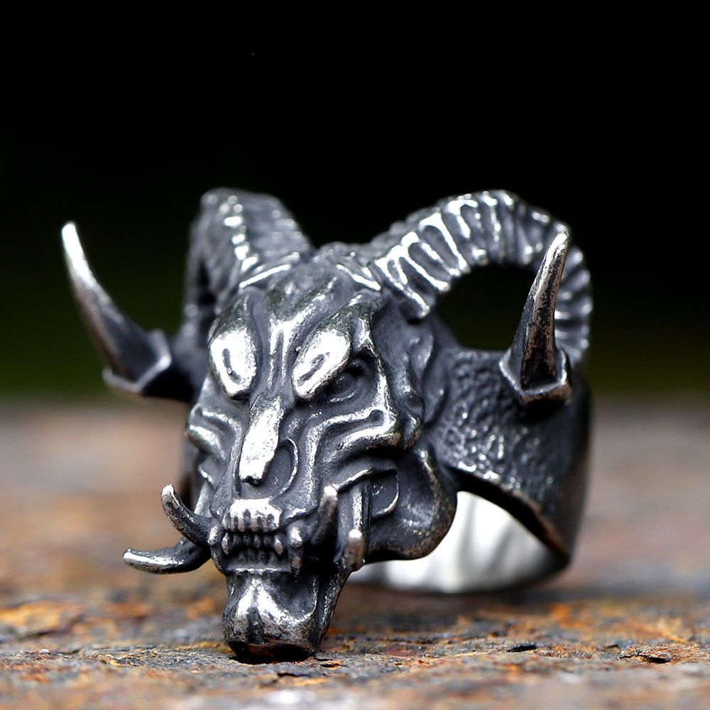 Jewelry × Vintage SIZE 10 Stainless Steel Gothic Devil Demon Skull Ring Size ONE SIZE - 1 Thumbnail