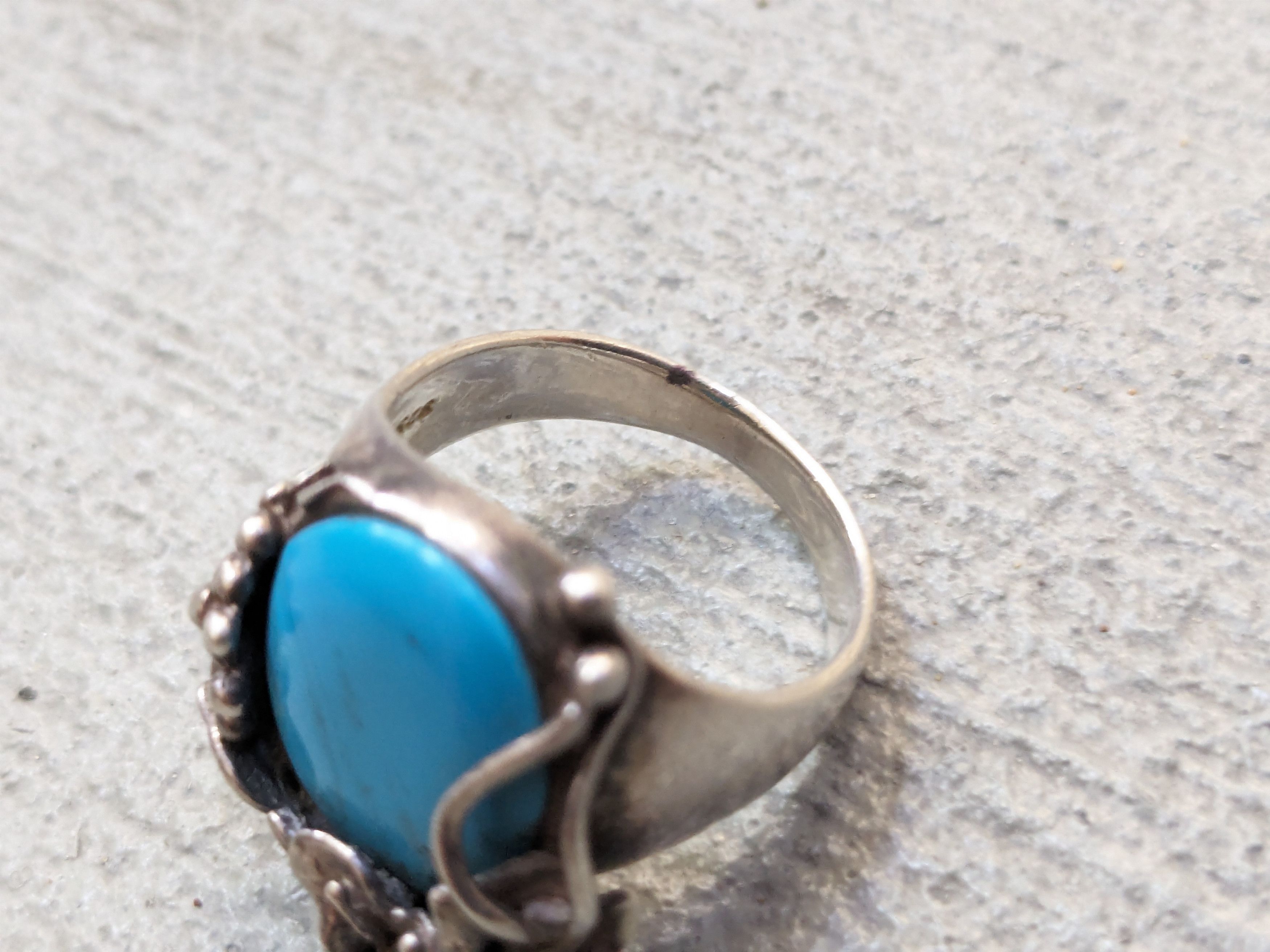 Jewelry Vintage Sterling Silver Ring 8 Faux Turquoise Leaf Modern Size ONE SIZE - 9 Thumbnail