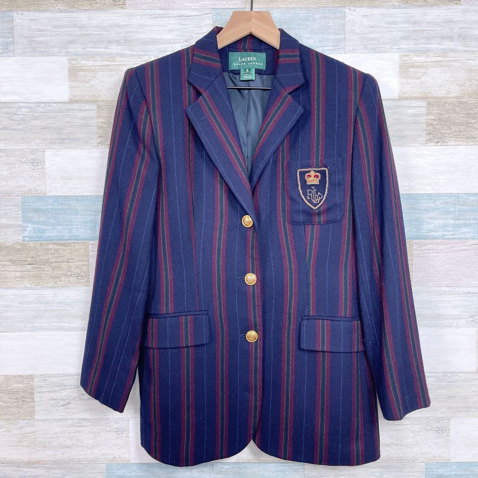 image of Lauren Ralph Lauren Lrl Ralph Laurent Wool Tweed Blazer Blue Striped Womens 8 (Size Medium)