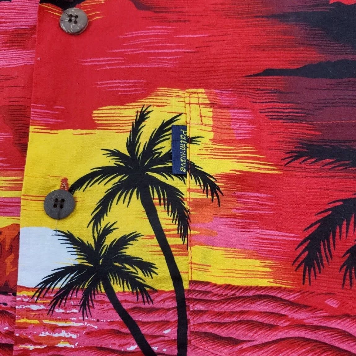 Vintage VTG Palmwave Hawaiian Shirt Mens Adult Large Surfer Beach Palms Floral Sunset Shirt Size US L / EU 52-54 / 3 - 6 Thumbnail