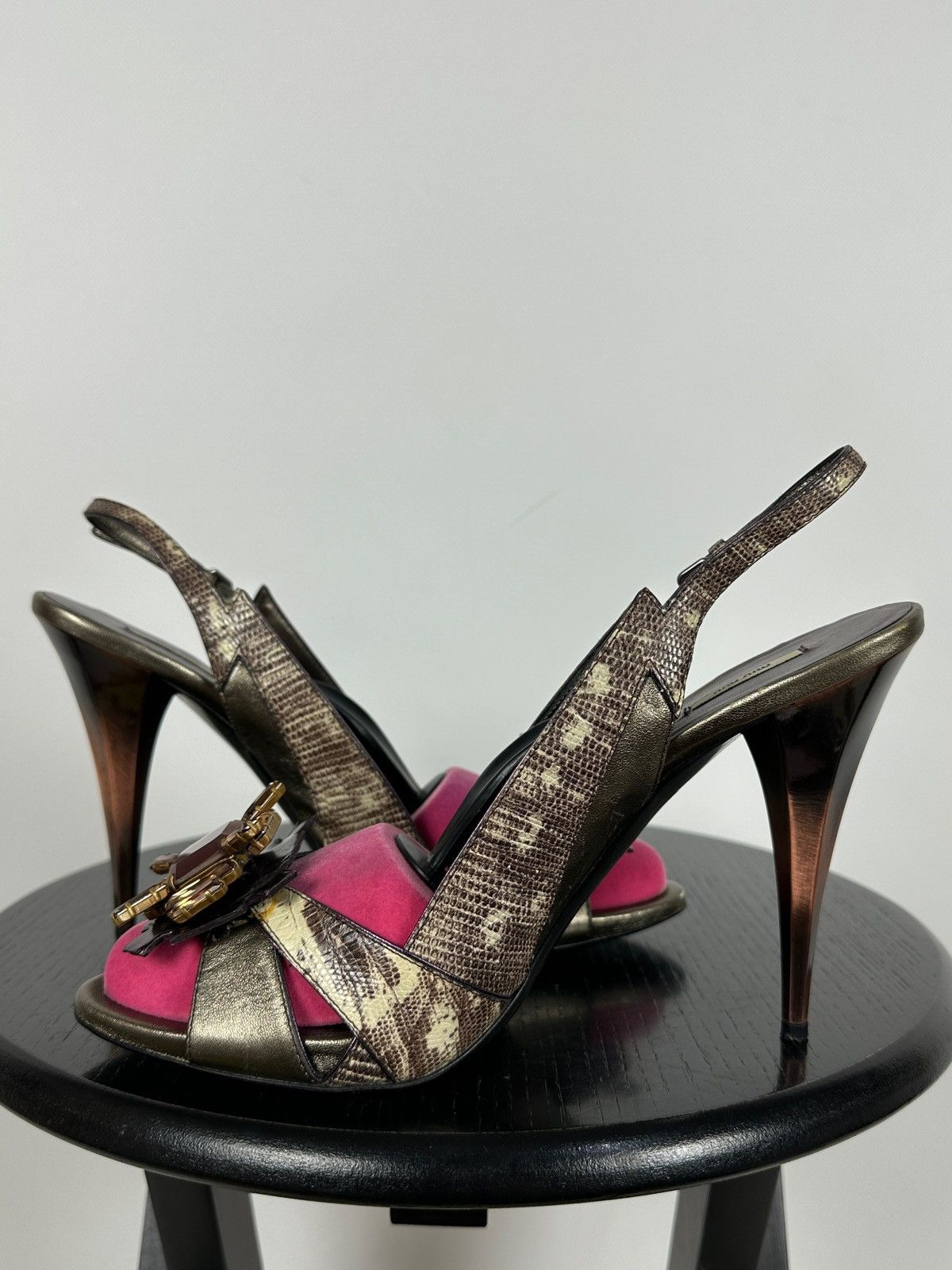 Miu Miu Miu Miu Leather Snakeskin Jewel Slingback Sandals Heels Size US 10 / IT 40 - 10 Thumbnail