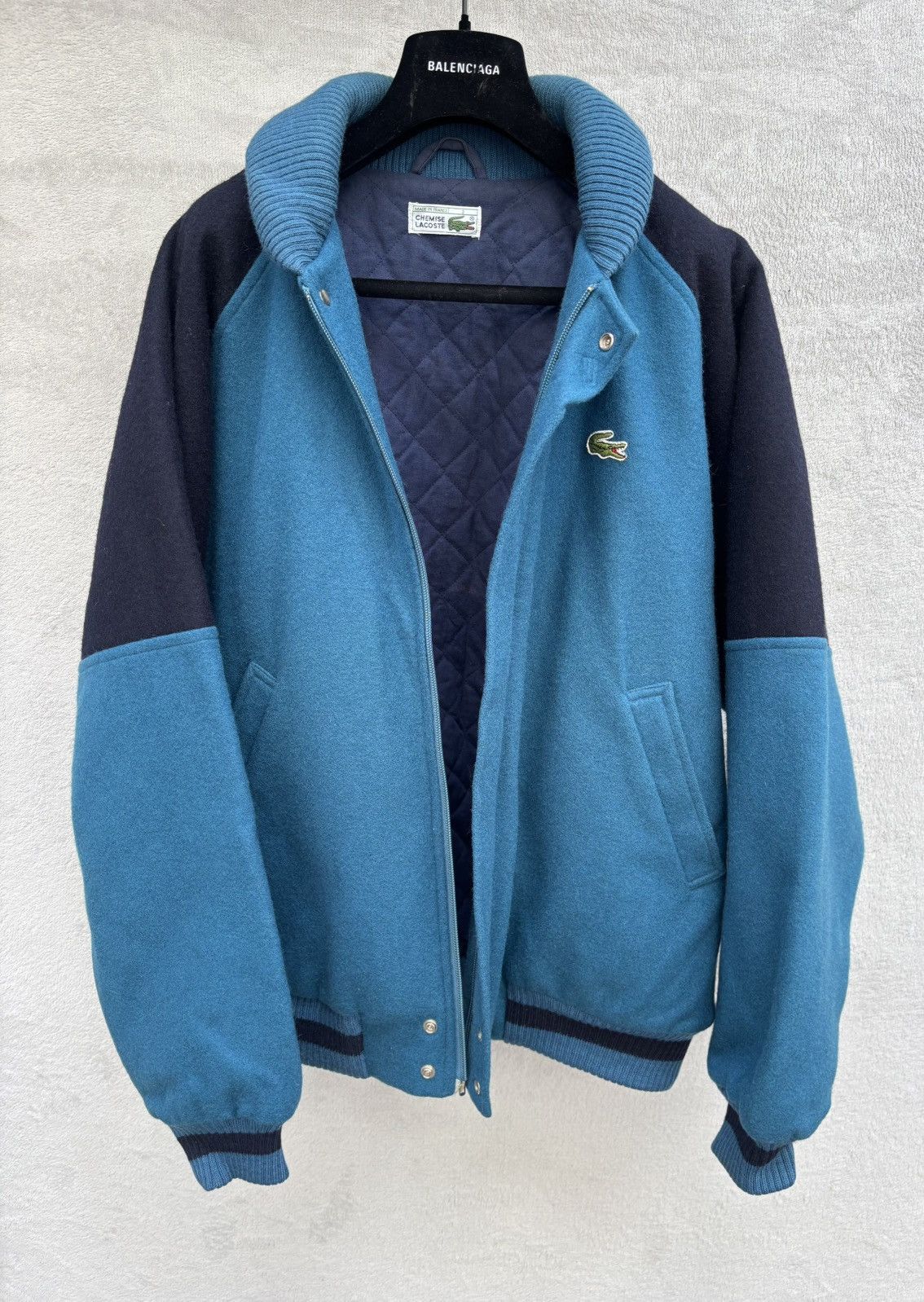 Lacoste 80s Lacoste Ribbed Shawl Collar Wool Bomber Jacket Size US L / EU 52-54 / 3 - 10 Thumbnail