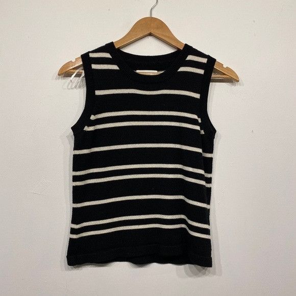 Calvin Klein Calvin Klein Black and White Striped Merino Wool Blend Sweat Size S / US 4 / IT 40 - 1 Thumbnail
