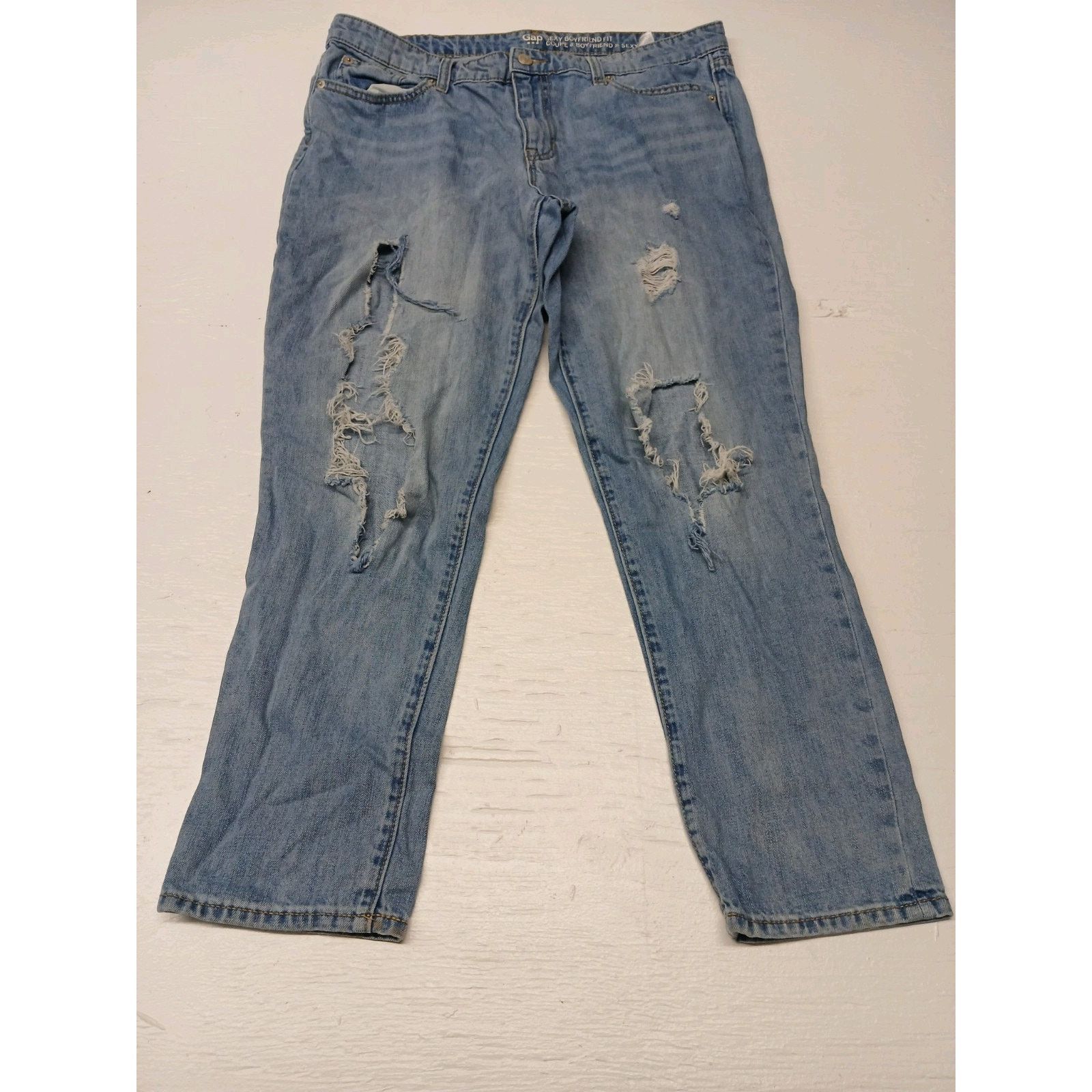 Gap Gap Sexy Boyfriend (10) Relaxed Fit Ripped Blue Denim Jeans Size 32" / US 10 / IT 46 - 1 Thumbnail