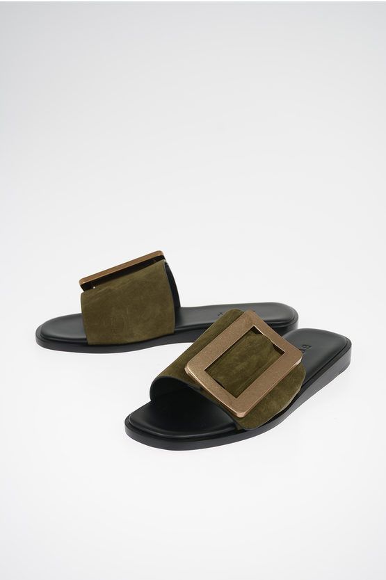 image of Boyy Suede Leather Sandals in Green, Women's (Size 8)