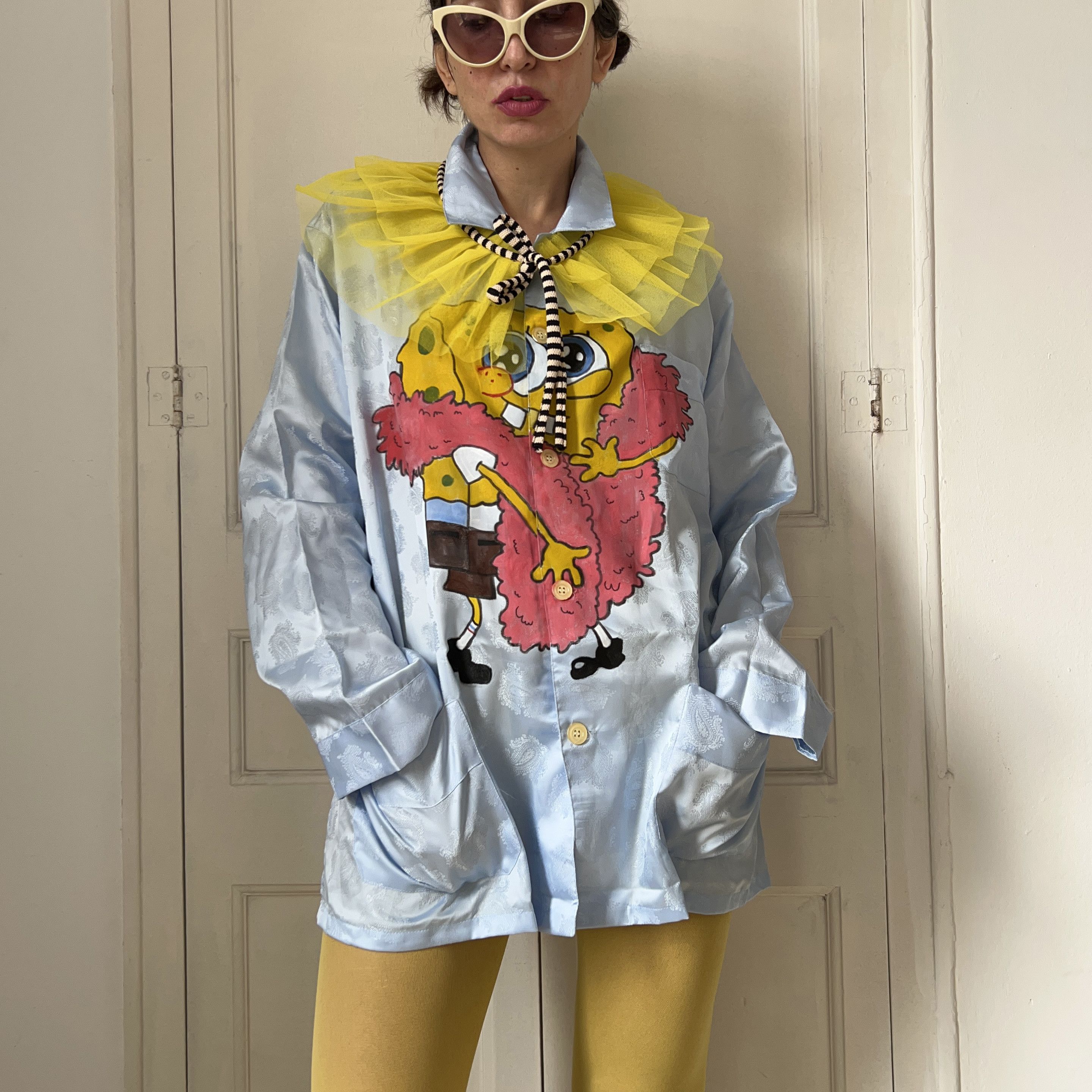 Custommade Hand-Painted SpongeBob Pajama Shirt Size XL / US 12-14 / IT 48-50 - 5 Thumbnail