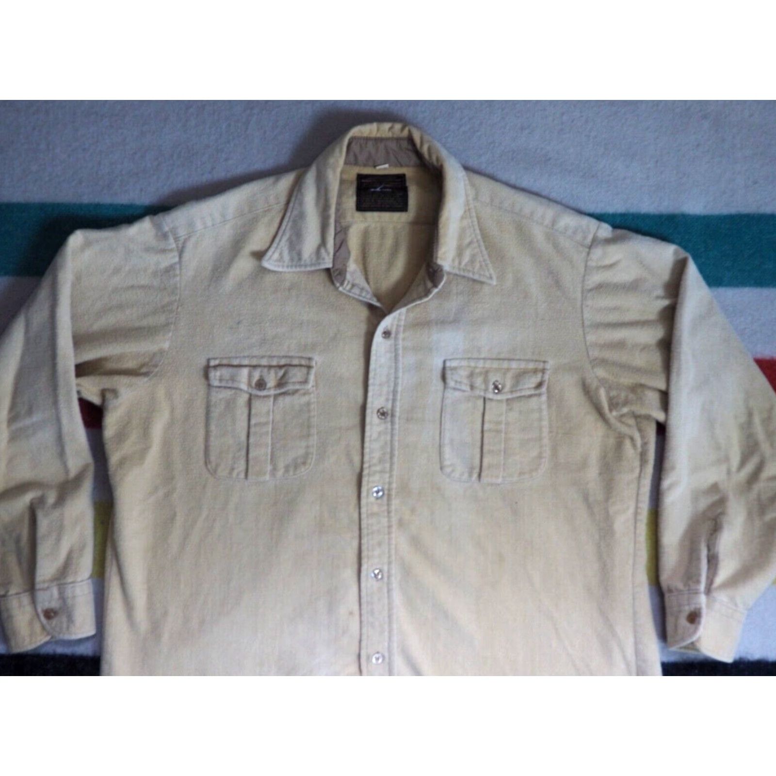 Eddie Bauer VTG 60s 70s Eddie Bauer Outdoor Shirt Mens XL Yellow Chamois Cloth Rustic Faded 1960s 1970s Look Hippy Size US XL / EU 56 / 4 - 3 Thumbnail