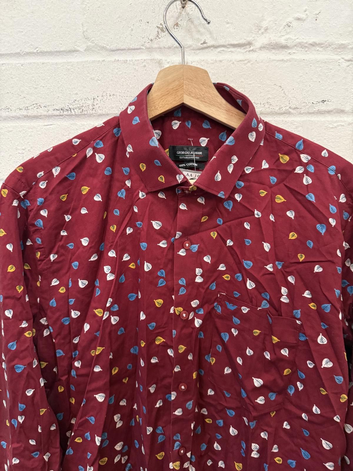 Giorgio Armani Giorgio Armani Men's Casual Shirt Red with Multicolour Leaf- Size US M / EU 48-50 / 2 - 3 Thumbnail