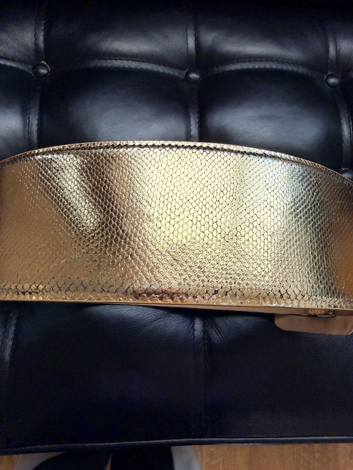 Other W. Kleinberg Wide Snakeskin Exotic Gold Leather Belt USA 34" Size ONE SIZE - 13 Thumbnail