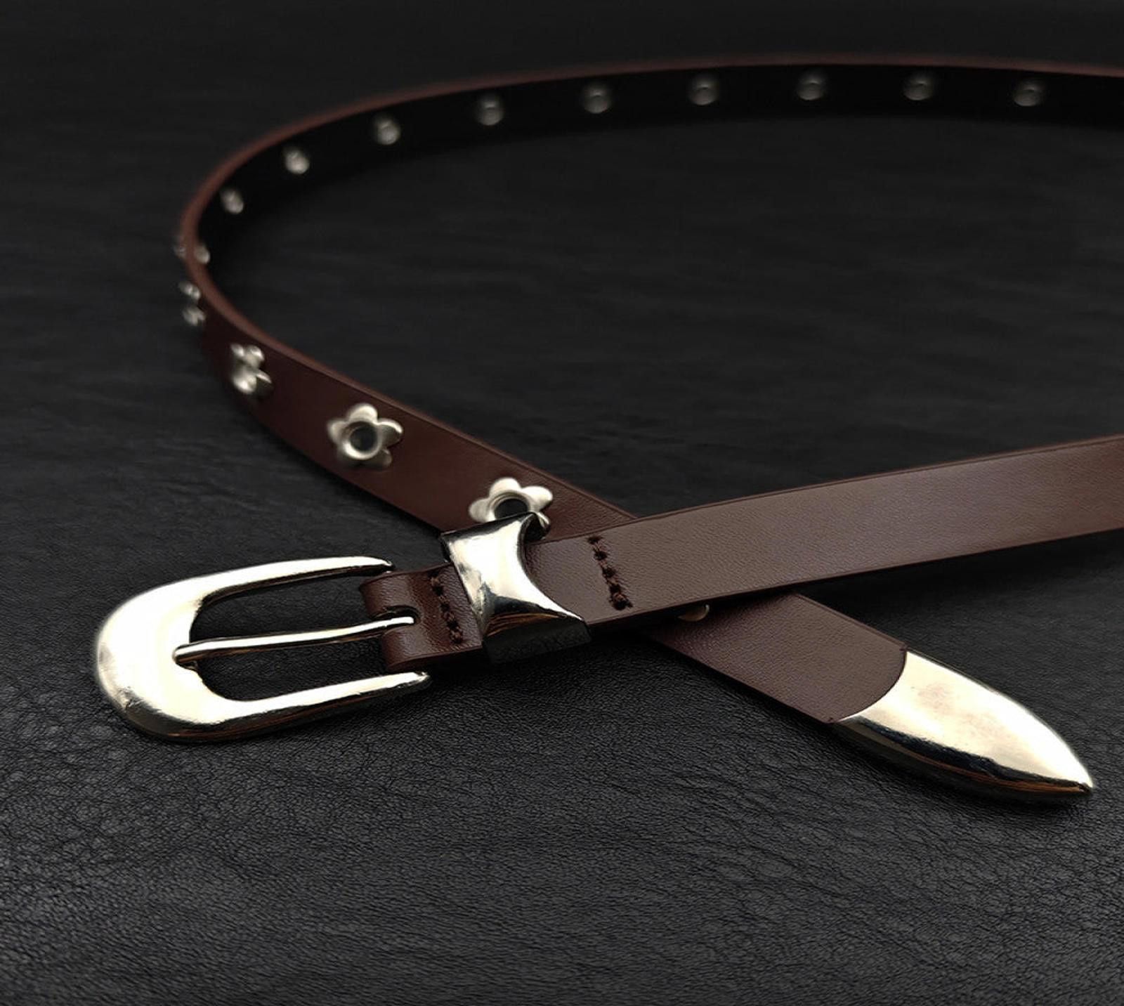 Vision Streetwear Leather Belt with Floral Studs Size ONE SIZE - 3 Thumbnail