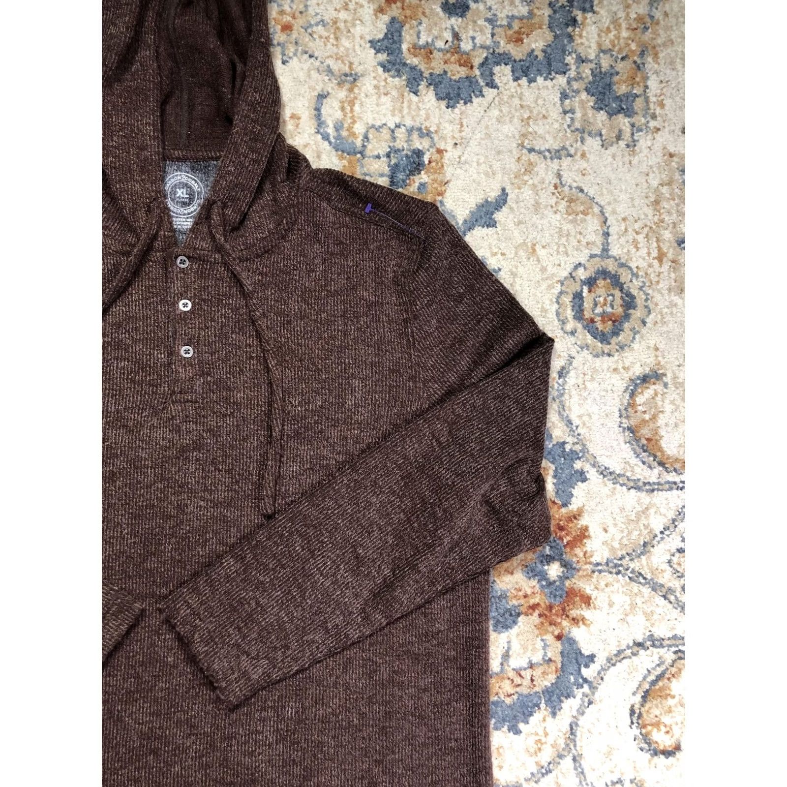 Carbon2Cobalt Carbon2Cobalt Mens XL Brown Hooded Henley Knit Pullover Sweater Long Sleeve Size US XL / EU 56 / 4 - 4 Thumbnail