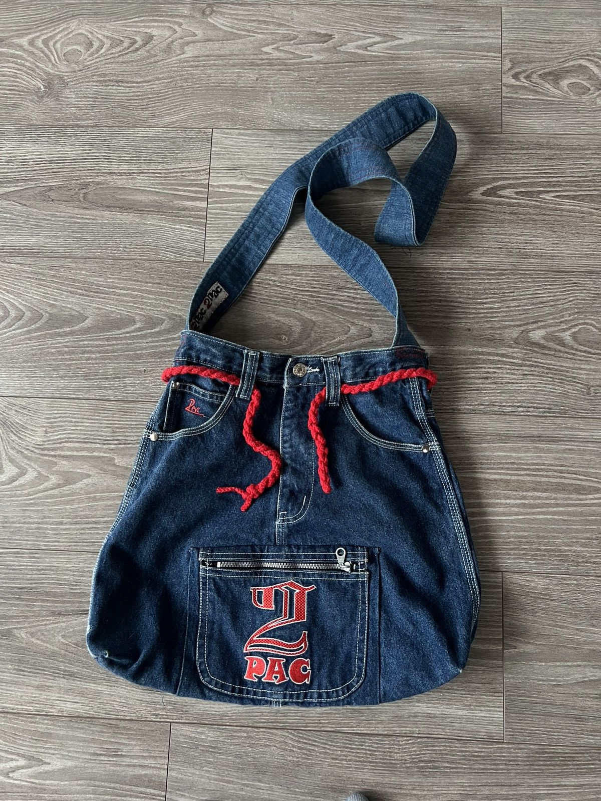 Affliction × Handmade ‼️Vintage Handmade Avant Garde 2Pac Denim Big Logo Sling Bag‼️ Size ONE SIZE - 14 Thumbnail