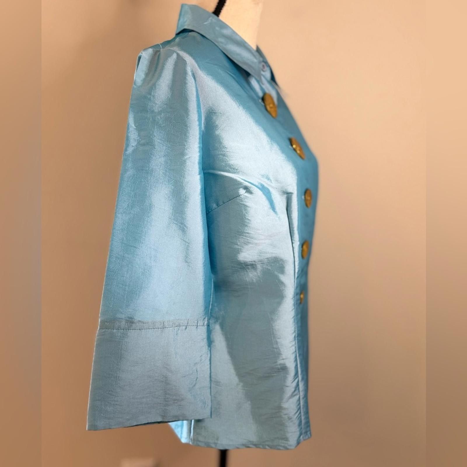 Agora Agora shimmery teal suit jacket/top large gold buttons SZ M Size M / US 6-8 / IT 42-44 - 2 Thumbnail