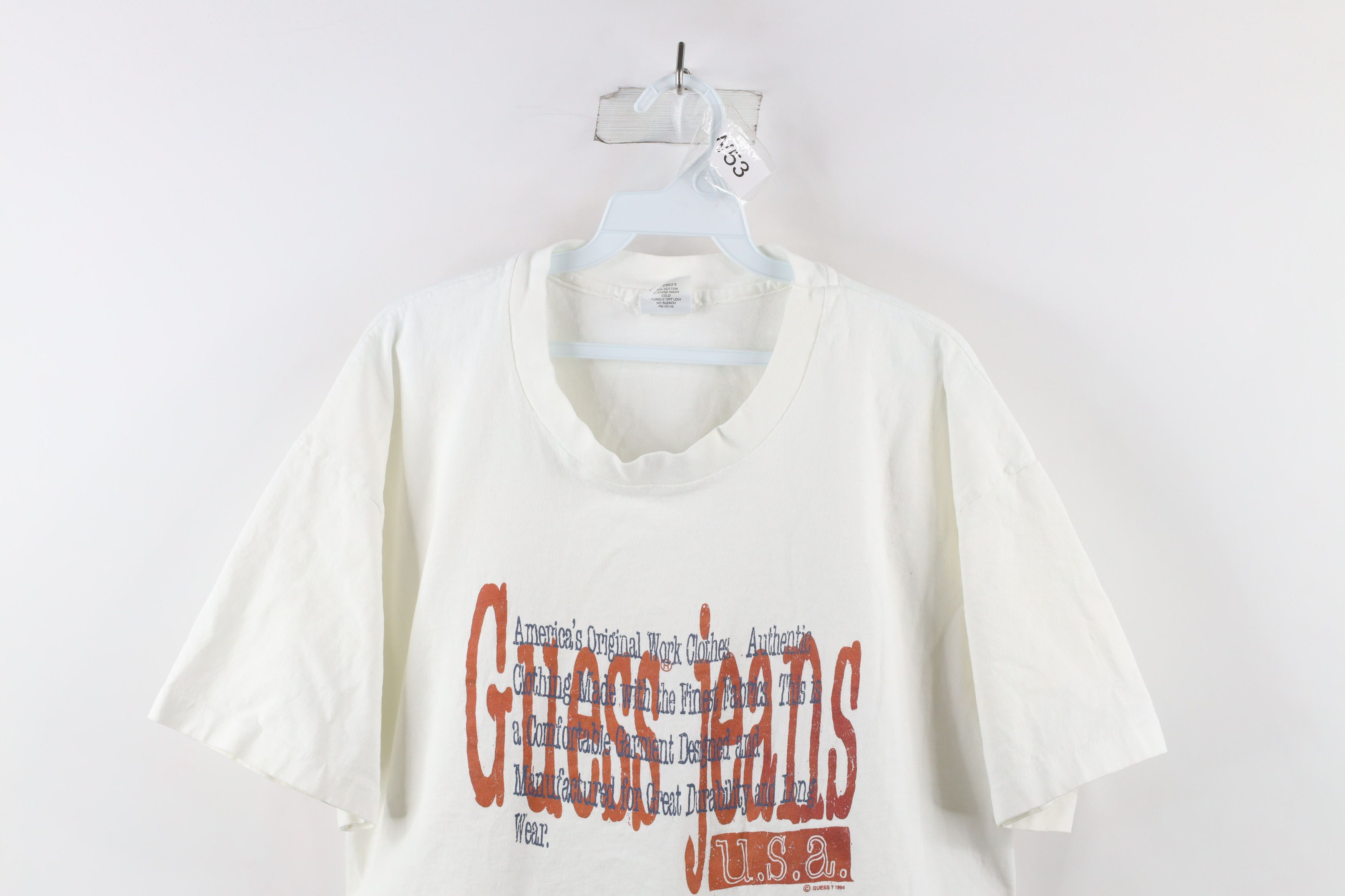 Guess Vintage 90s Guess Spell Out Work Wear T-Shirt White USA Size US L / EU 52-54 / 3 - 2 Thumbnail
