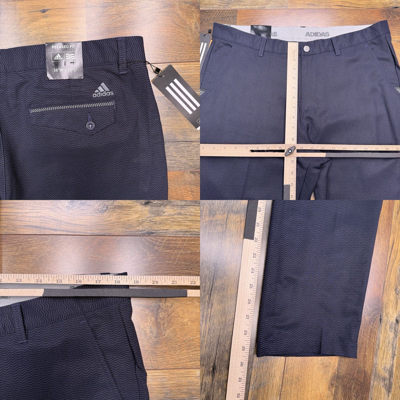 Adidas Adidas Pants Mens 36x32 Blue Herringbone Mid Rise Stretch Chino Relaxed Fit Travel Casual Straight NWT Size US 36 / EU 52 - 8 Thumbnail